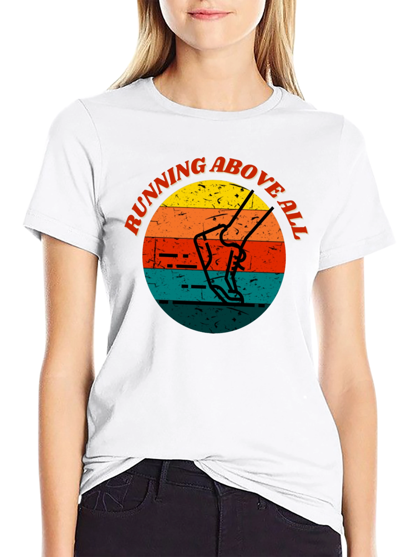 Black Running Above All Retro Style T-Shirt view 9