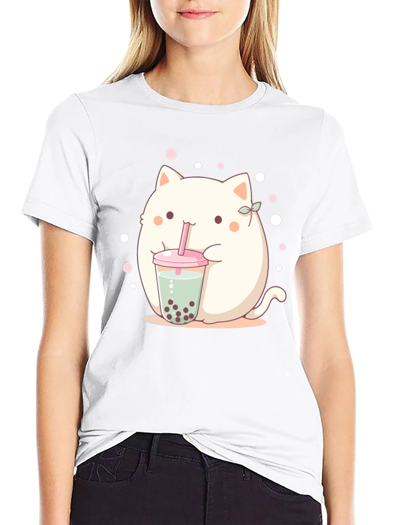 Black Cute Boba Cat T-Shirt - Kawaii Style view 9
