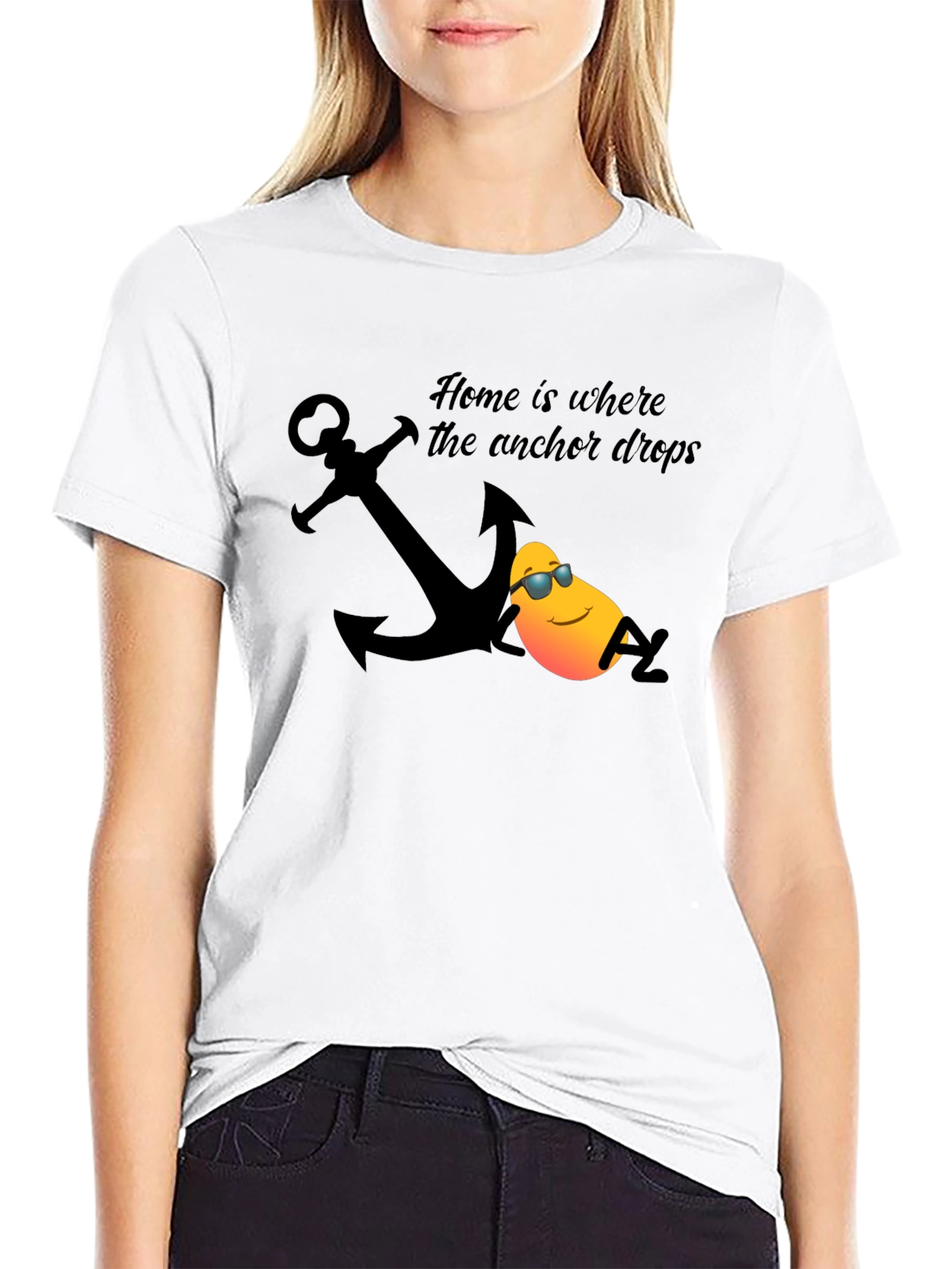 Black Nautical Relax T-Shirt: Home is Where the Anchor Drops view 9