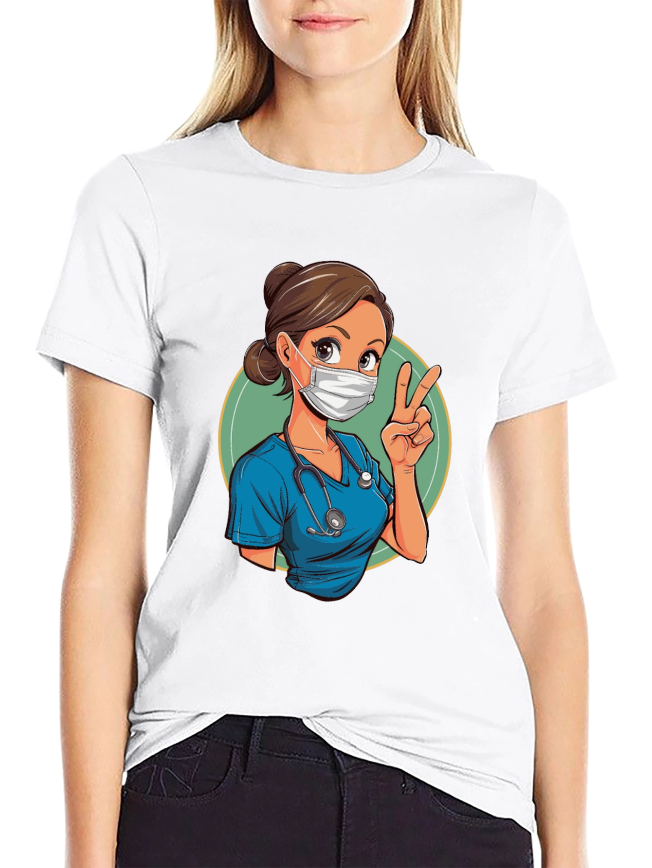 Black Nurse Cartoon Graphic Tee - Essential Worker view 9