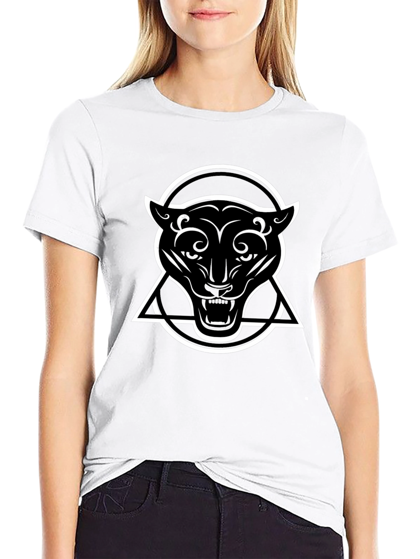 Black Black Panther Graphic Tee - Circle Triangle Design view 9