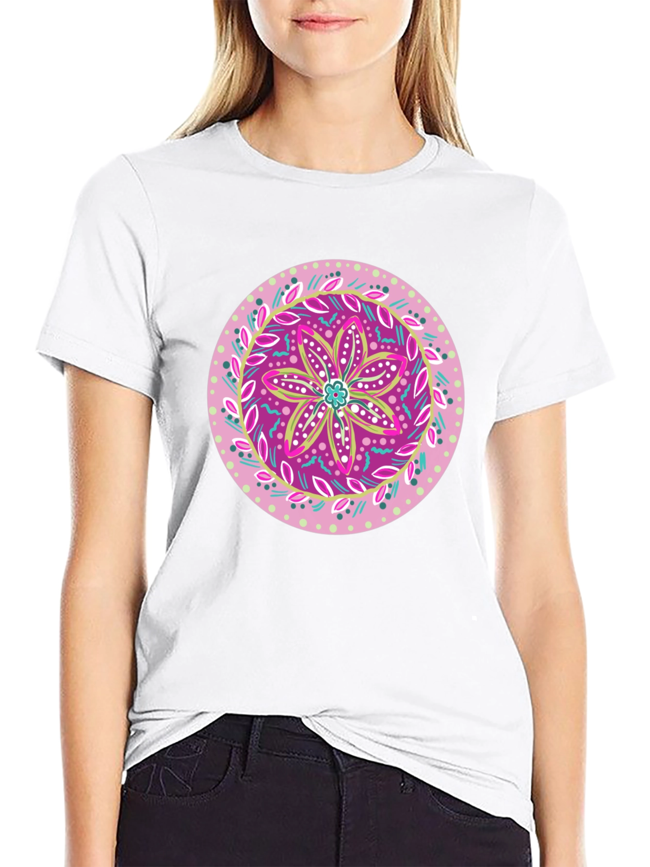 Black Floral Mandala Graphic Tee - Casual Black T-Shirt view 9
