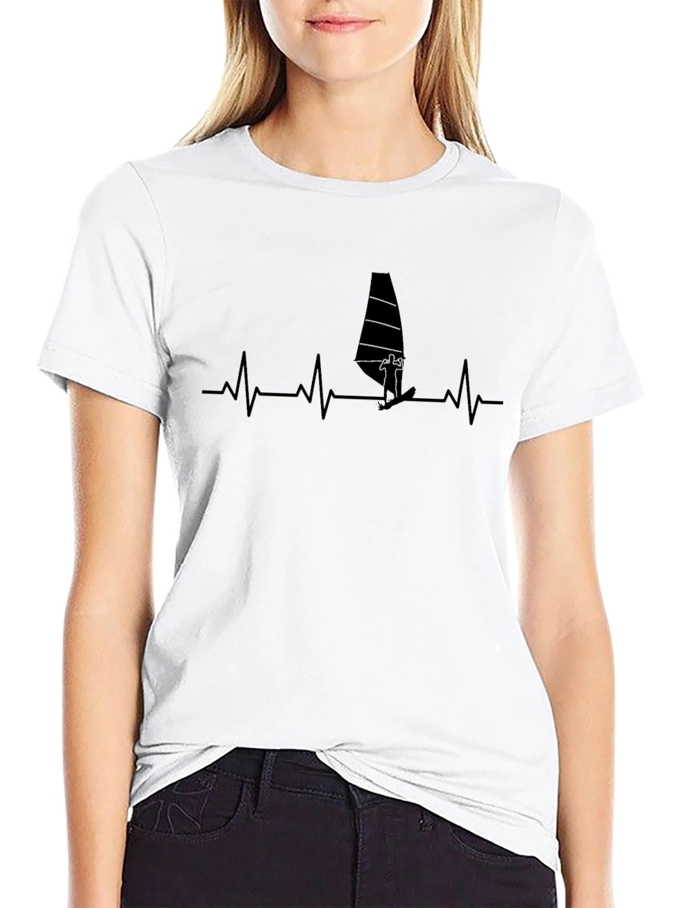 Black Windsurfing Heartbeat T-Shirt - Black view 9