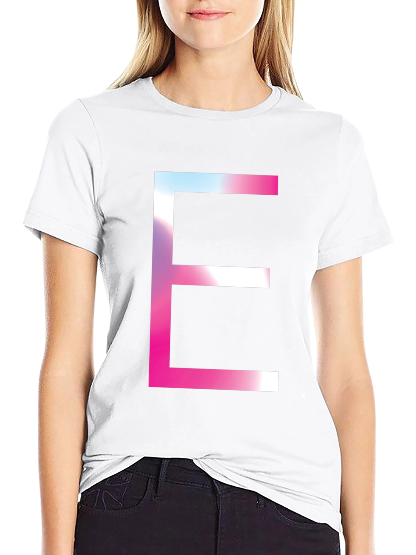 Black Bold 'E' Graphic Tee - Trendy Statement T-Shirt view 9
