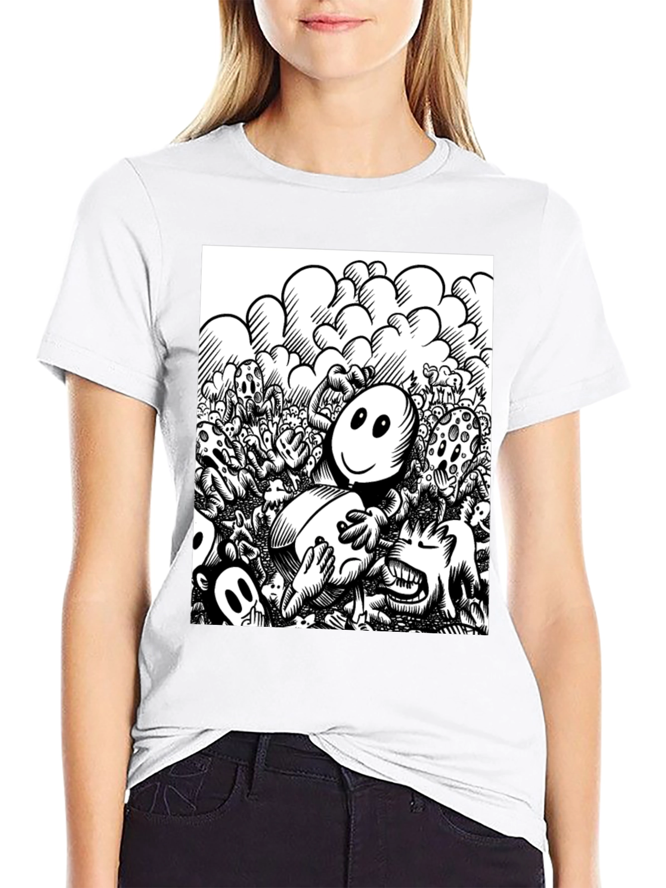 Black Unique Cartoon Print Black Tee view 9