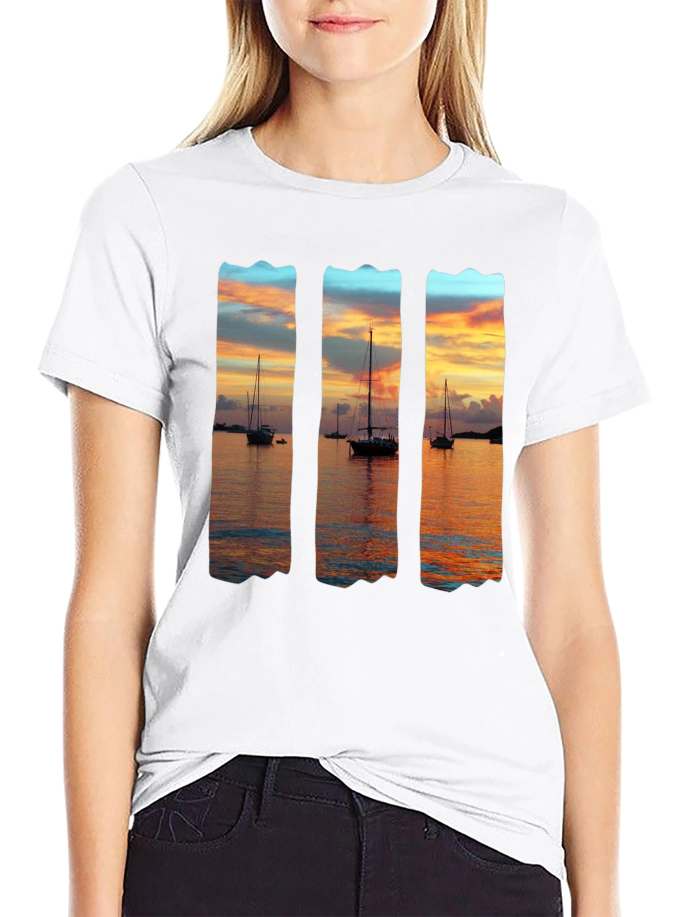 Black Sunset Sailboat Graphic T-Shirt - Black view 9