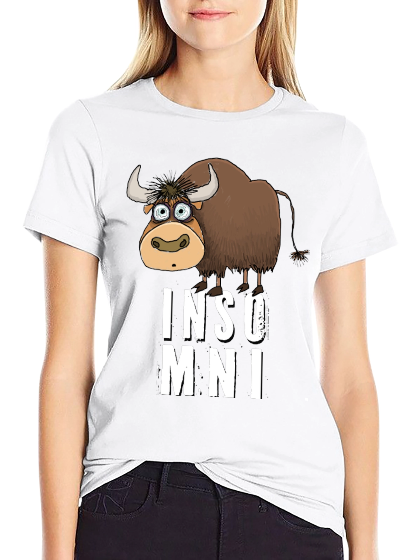 Black Funny Insomniac Yak Black T-Shirt view 9