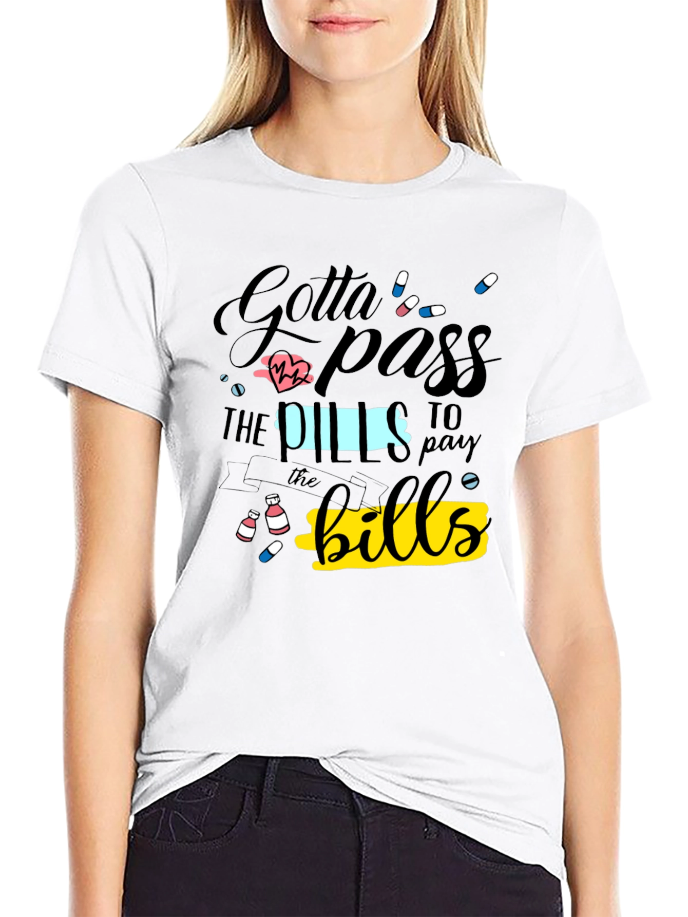 Black Gotta Pass the Pills Funny Graphic T-Shirt view 9