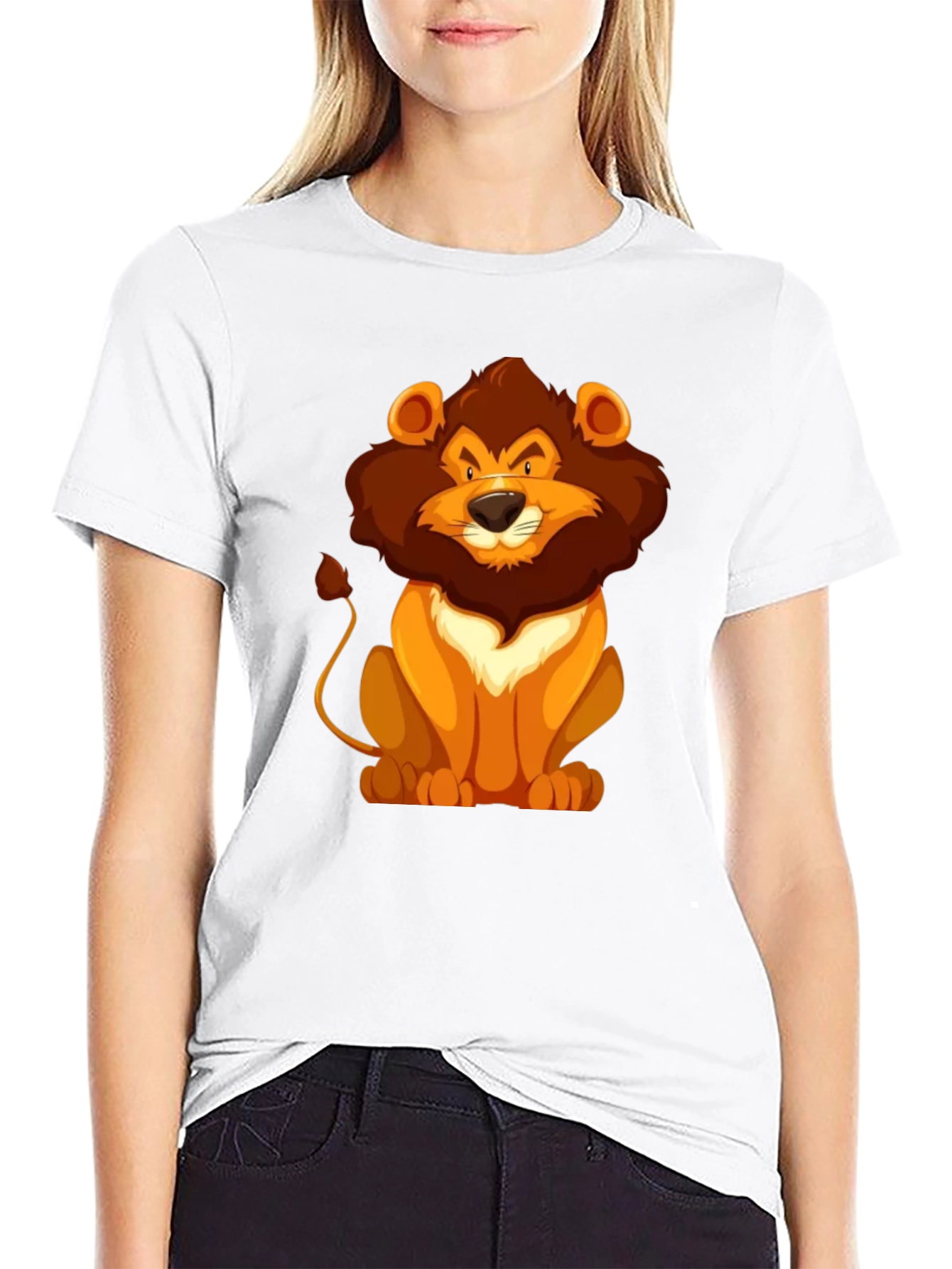 Black Lion Cartoon Graphic Black T-Shirt view 9