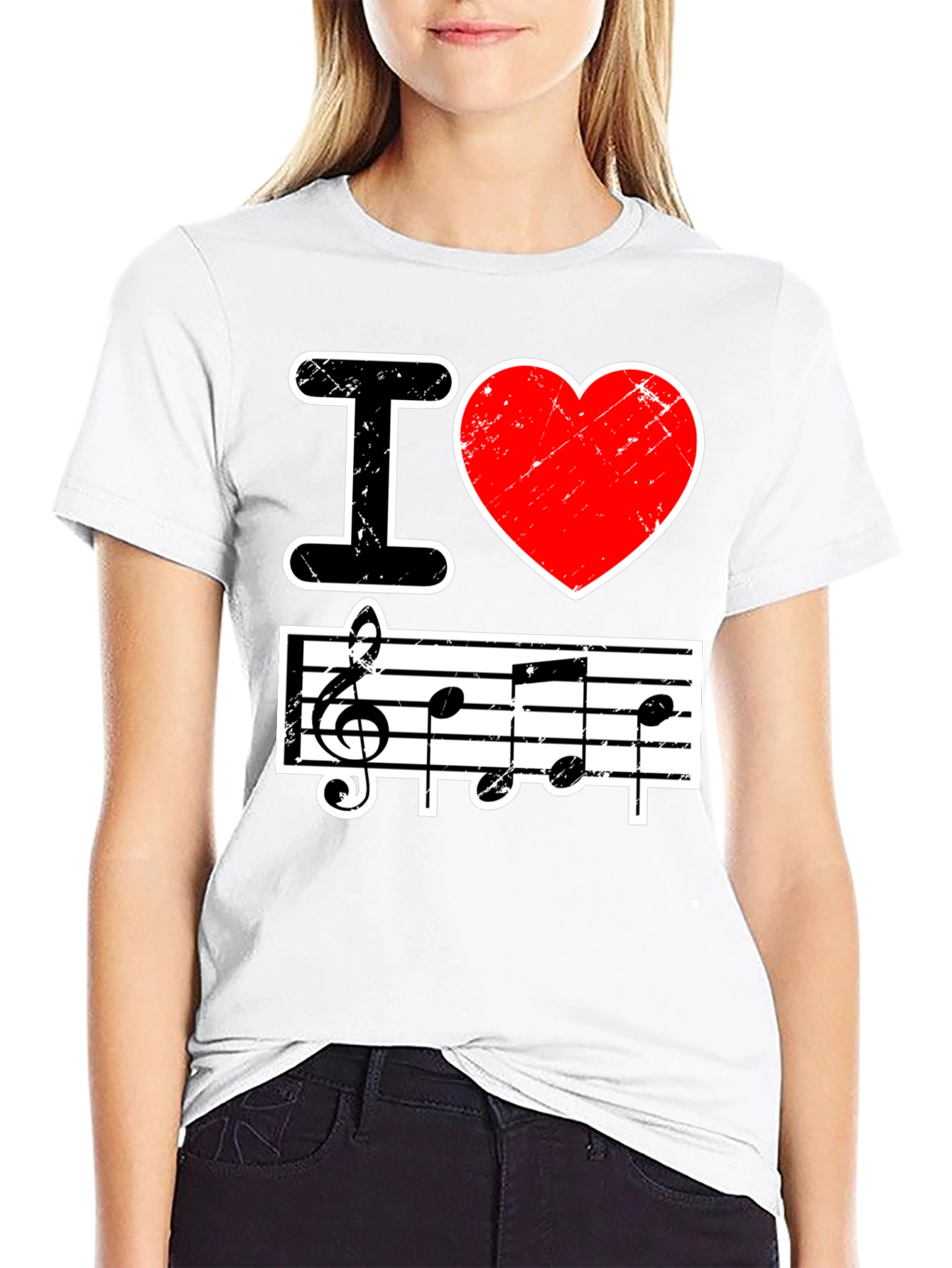 Black I Love Music Black Graphic T-Shirt view 9