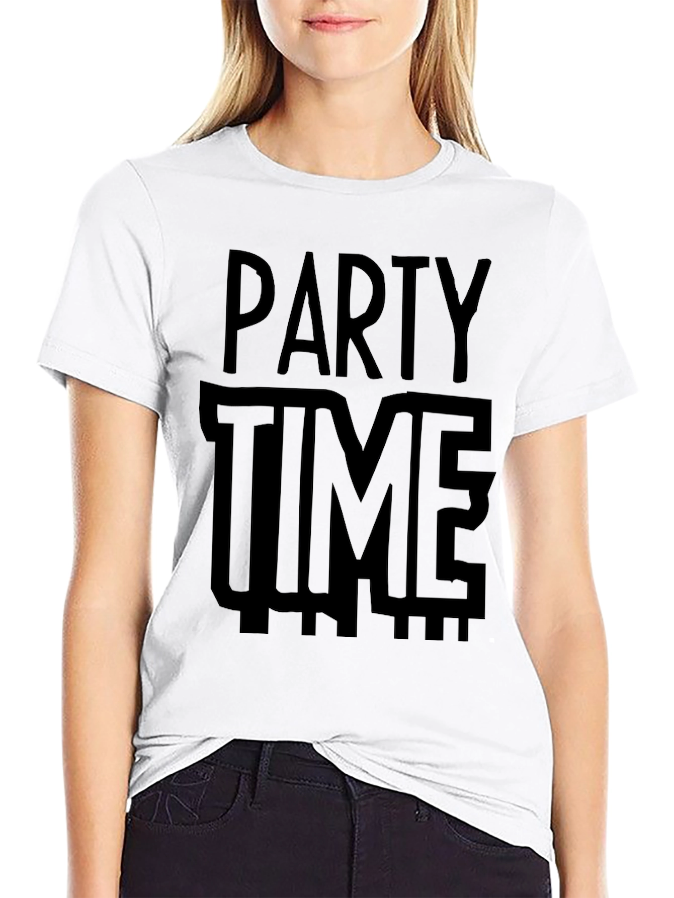 Black Party Time Graphic Tee - Black Cotton T-Shirt view 9