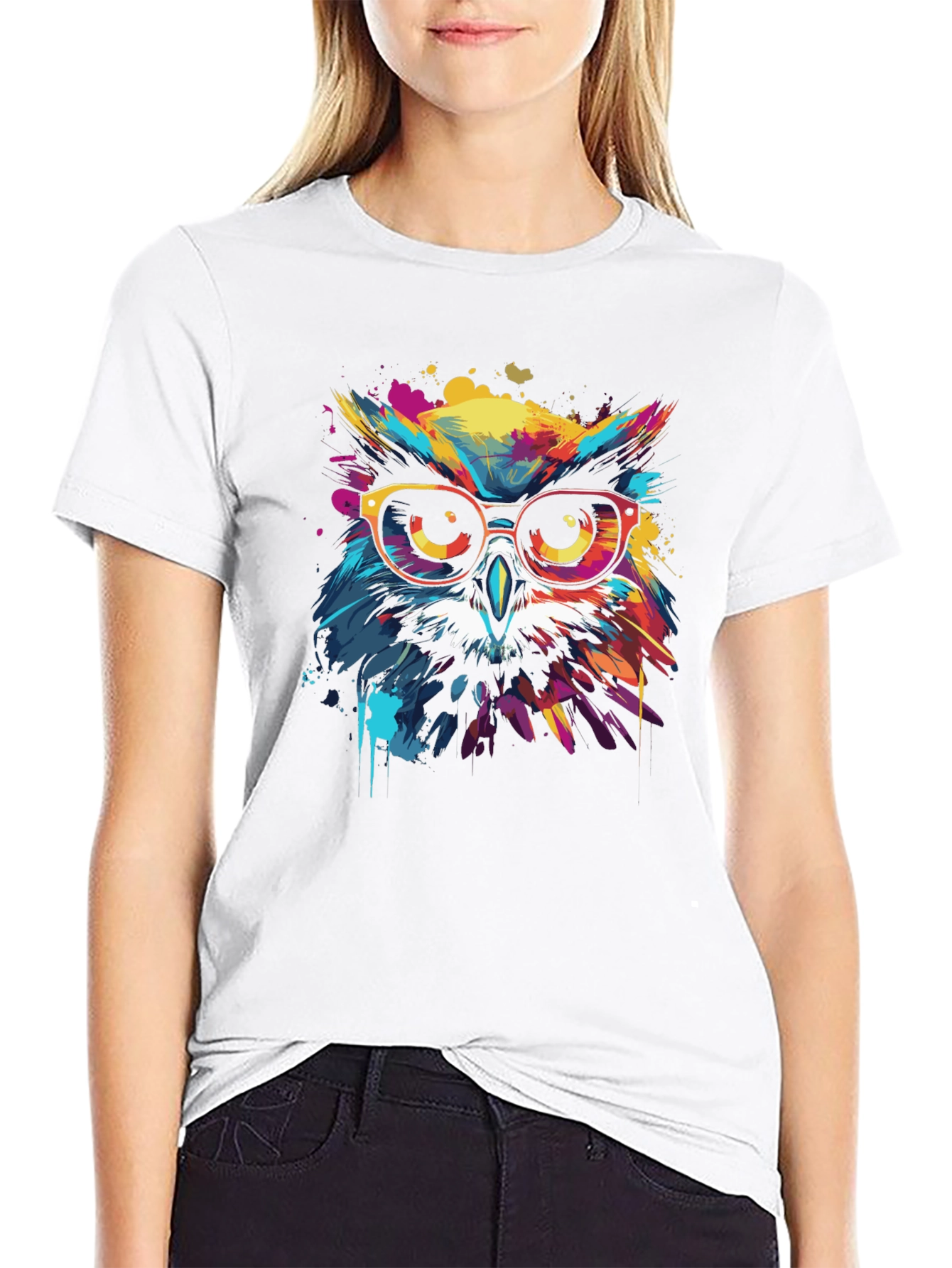 Black Cool Owl Graphic Tee - Vibrant Colors view 9