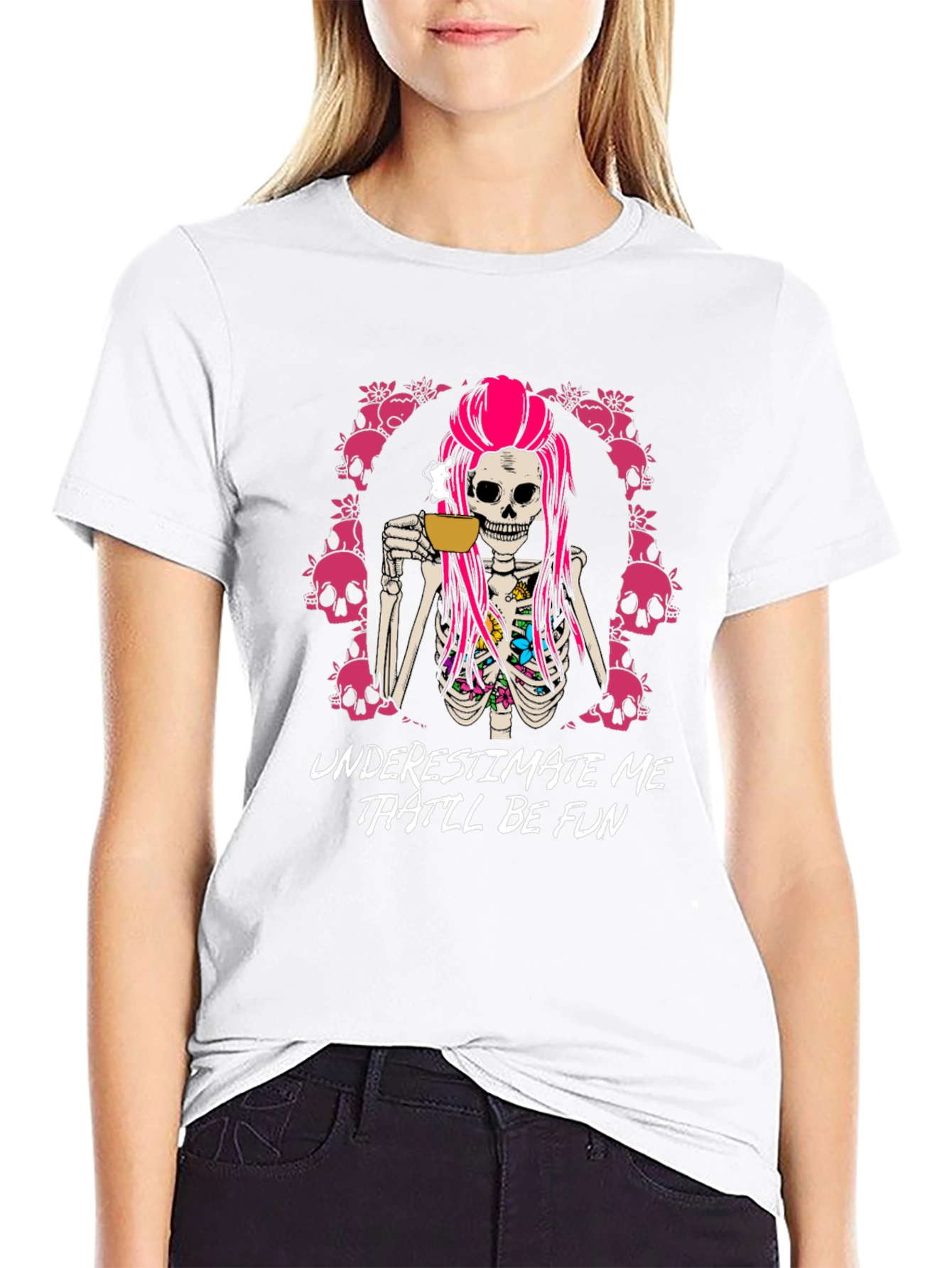 Black Underestimate Me That'll Be Fun T-Shirt - Skull Coffee view 9