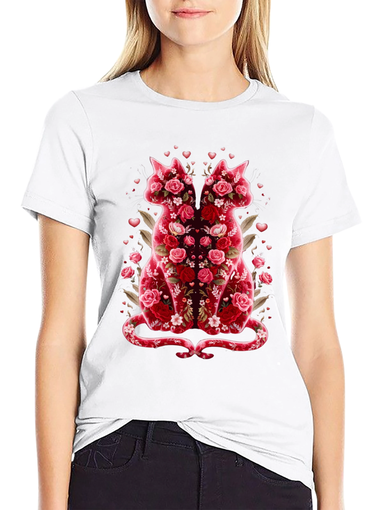 Black Floral Cat Lover T-Shirt - Valentine's Day Edition view 9