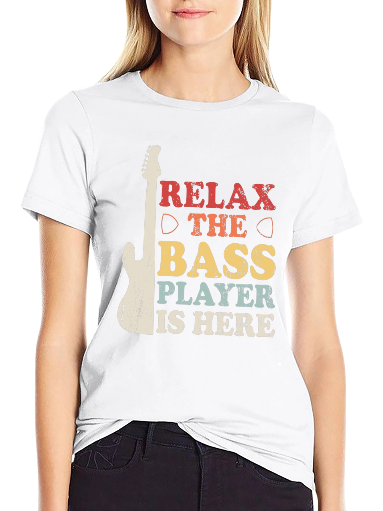 Black Relax Bass Player is Here Black Graphic Tee view 9