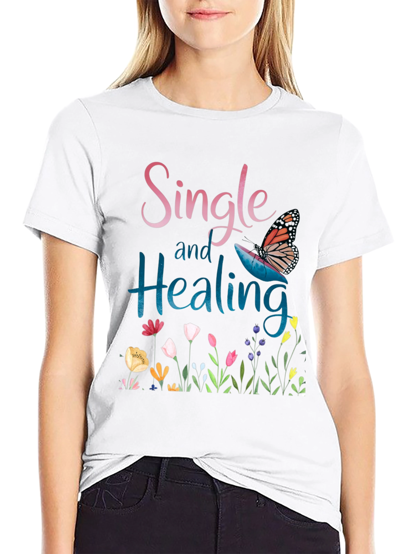 Black Single and Healing Graphic T-Shirt view 9