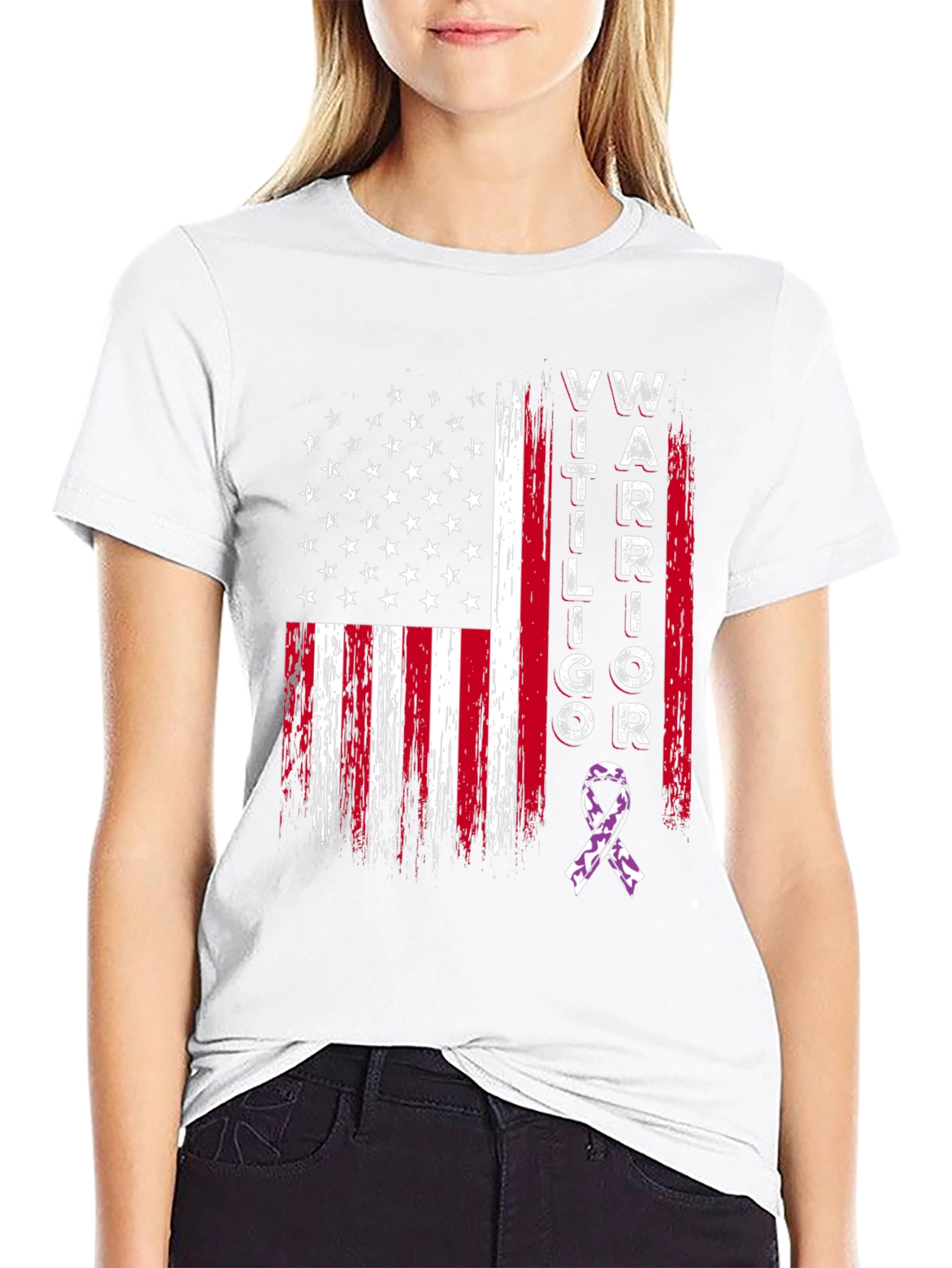 Black Vitiligo Warrior American Flag Graphic T-Shirt view 9