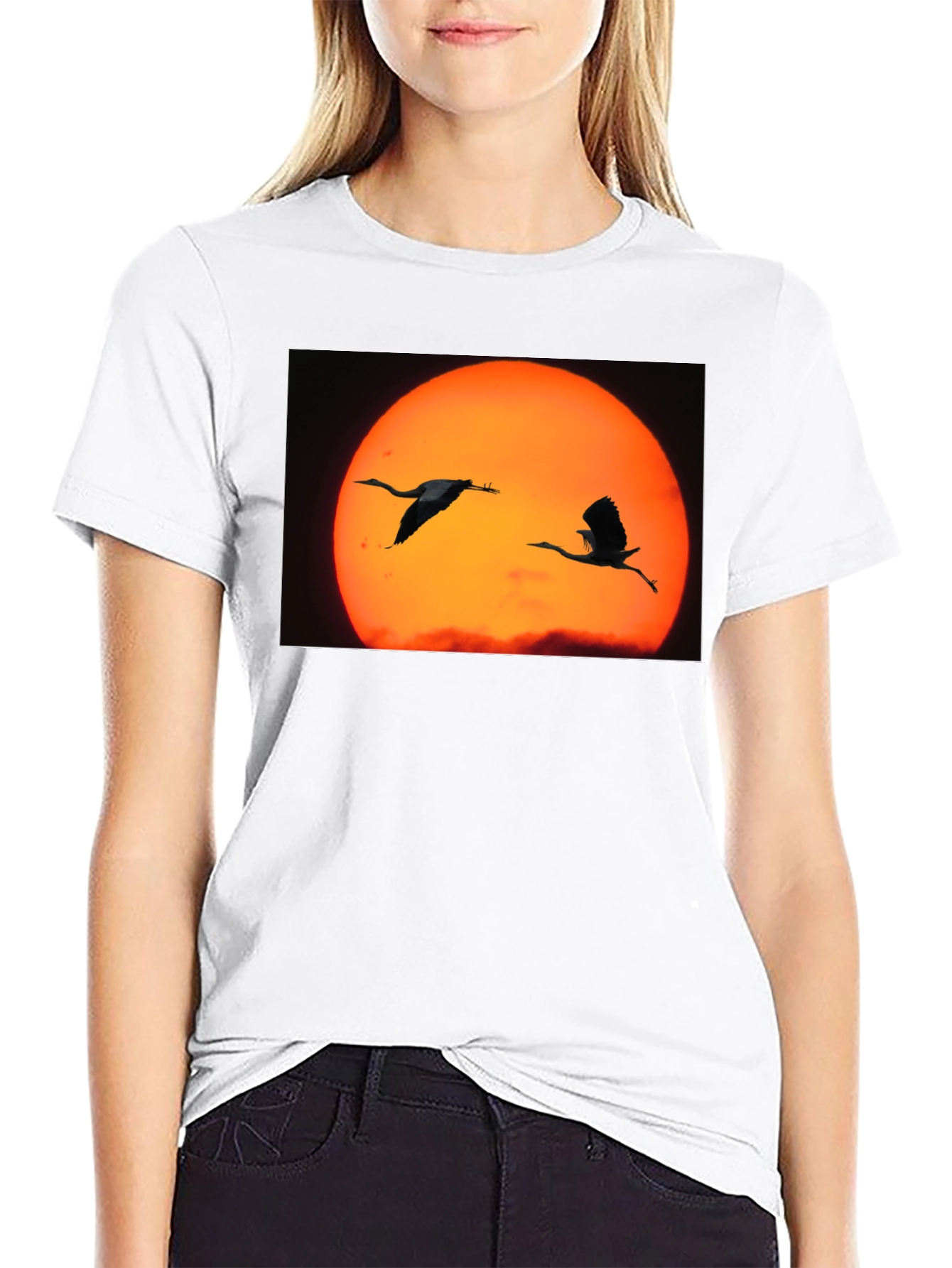 Black Sunset Birds Black T-Shirt view 9