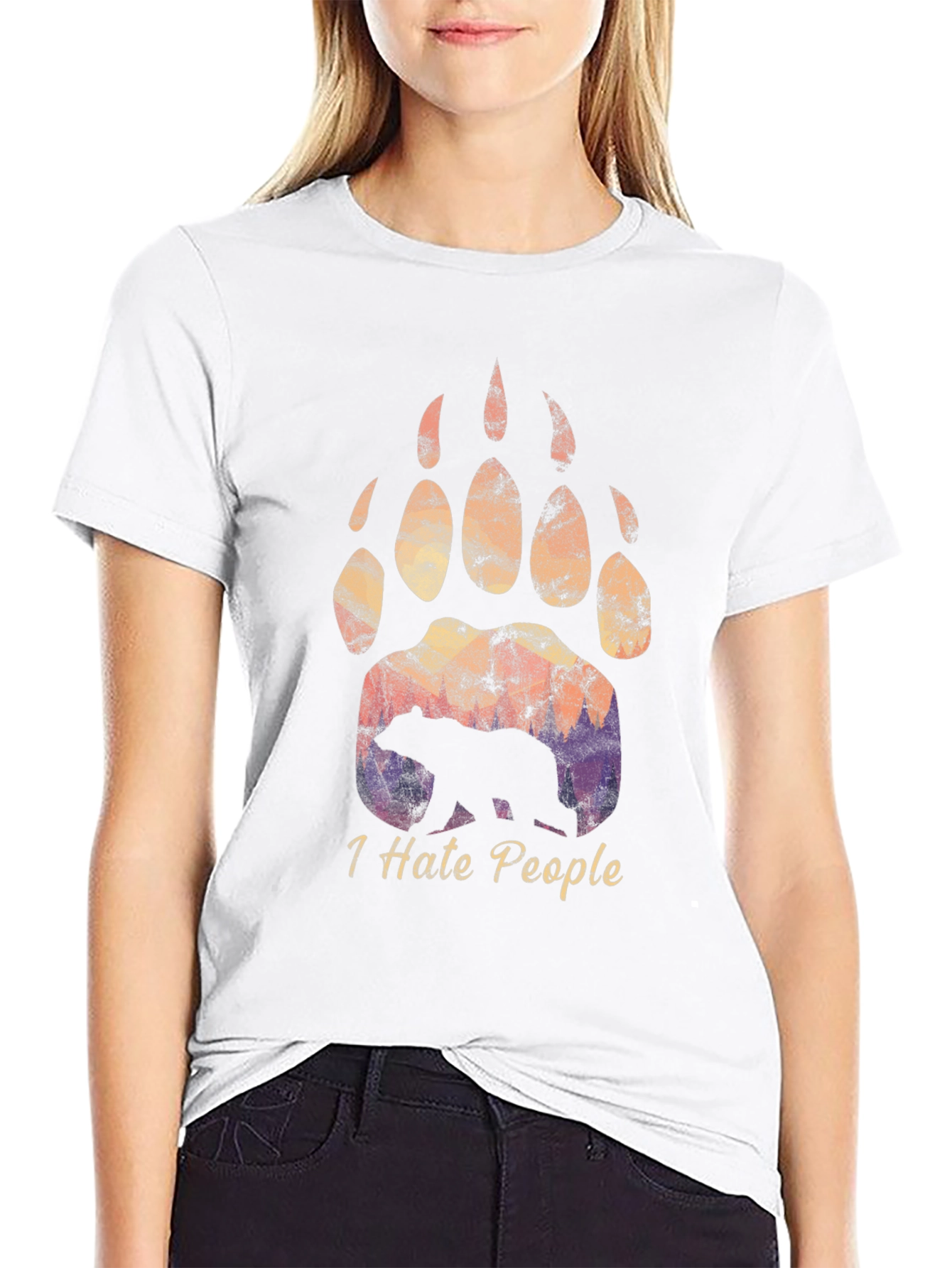 Black I Hate People Bear Paw T-Shirt view 9