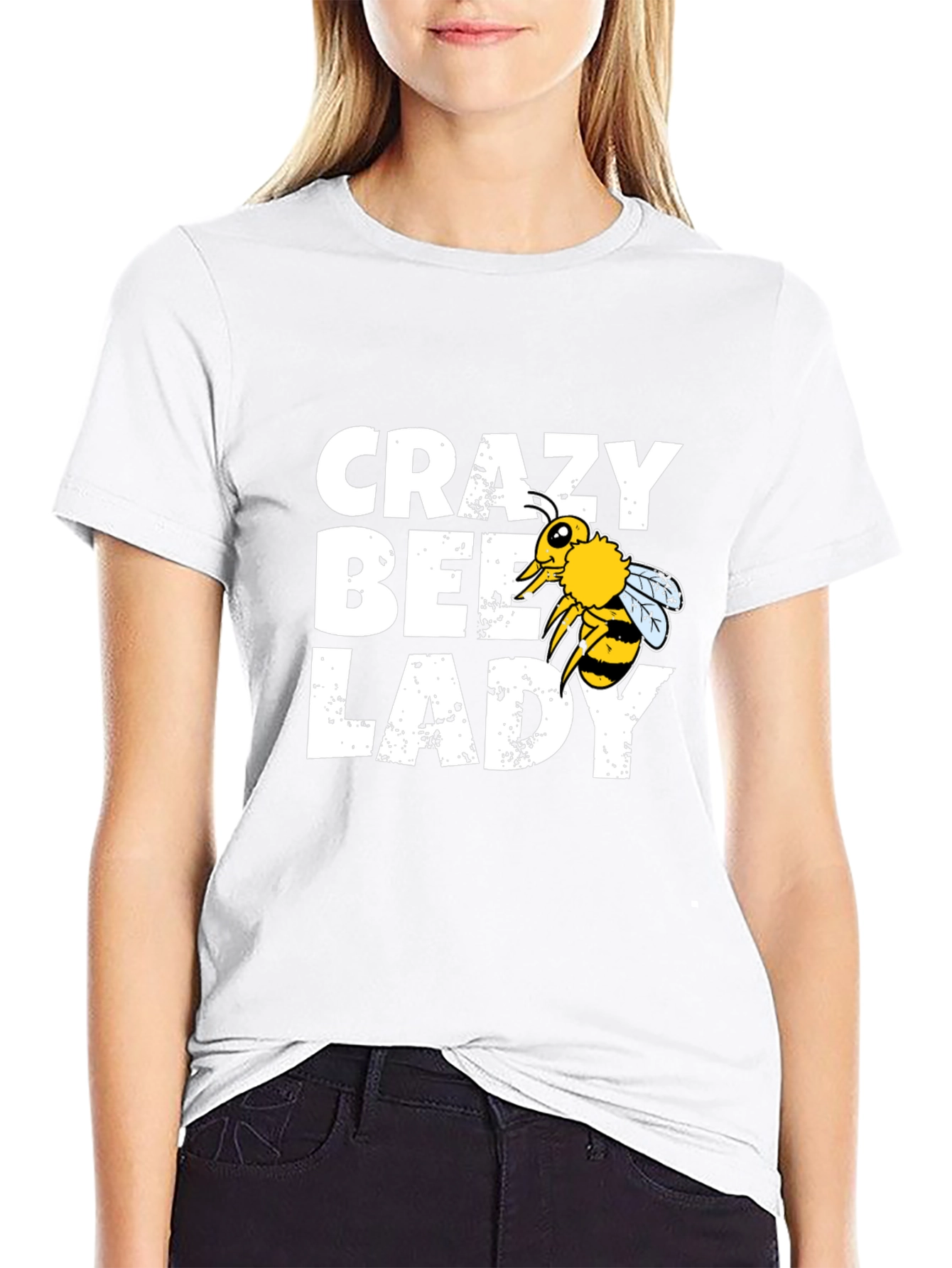 Black Crazy Bee Lady Graphic Tee - Black Cotton Blend view 9