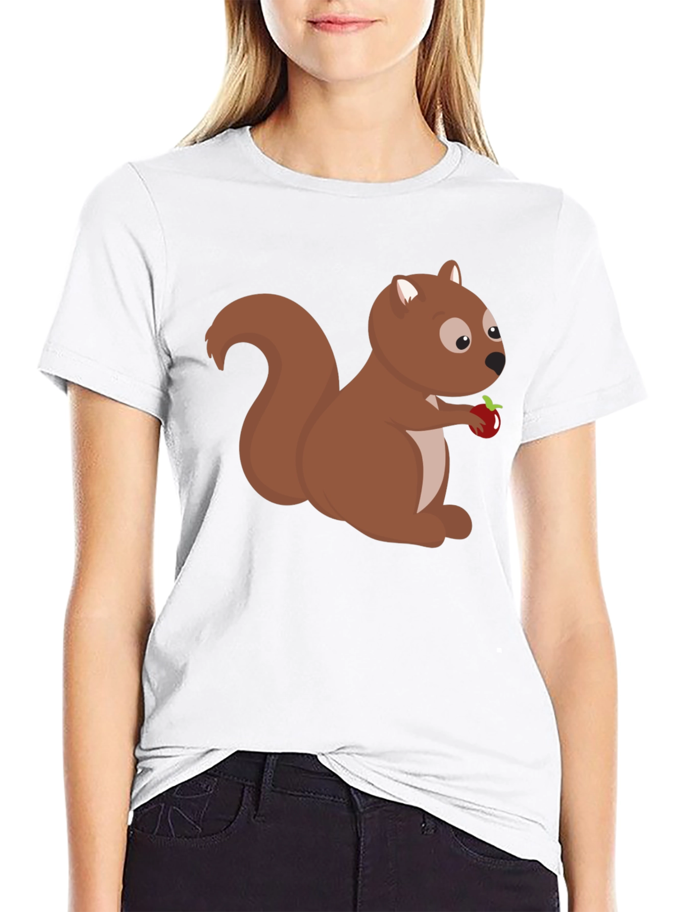 Black Squirrel Holding Apple Black T-Shirt view 9