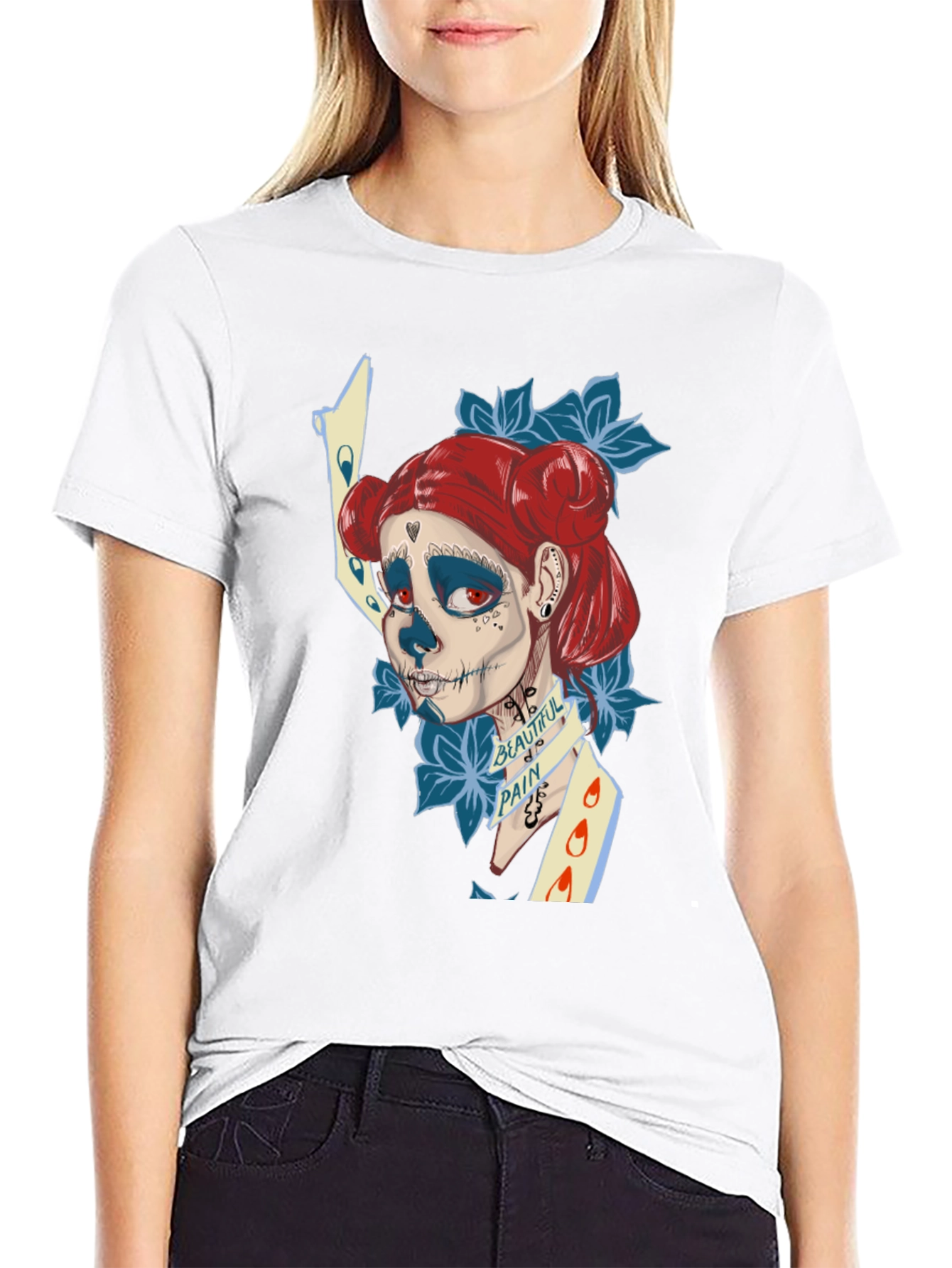 Black Sugar Skull Art T-Shirt view 9