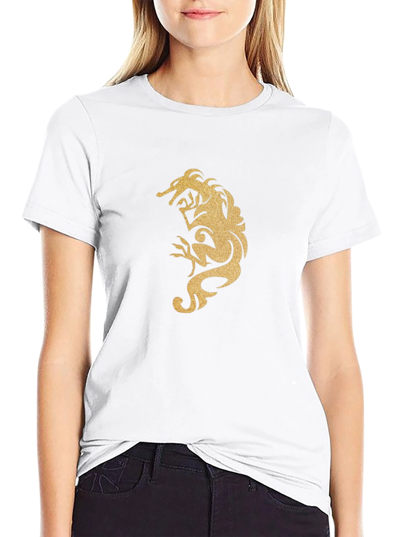 Black Men's Black T-Shirt with Gold Dragon Design view 9