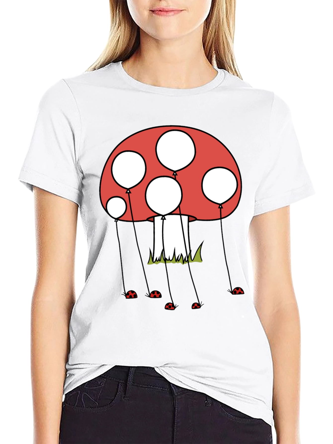 Black Mushroom Balloon Graphic Tee - Black Cotton Blend view 9