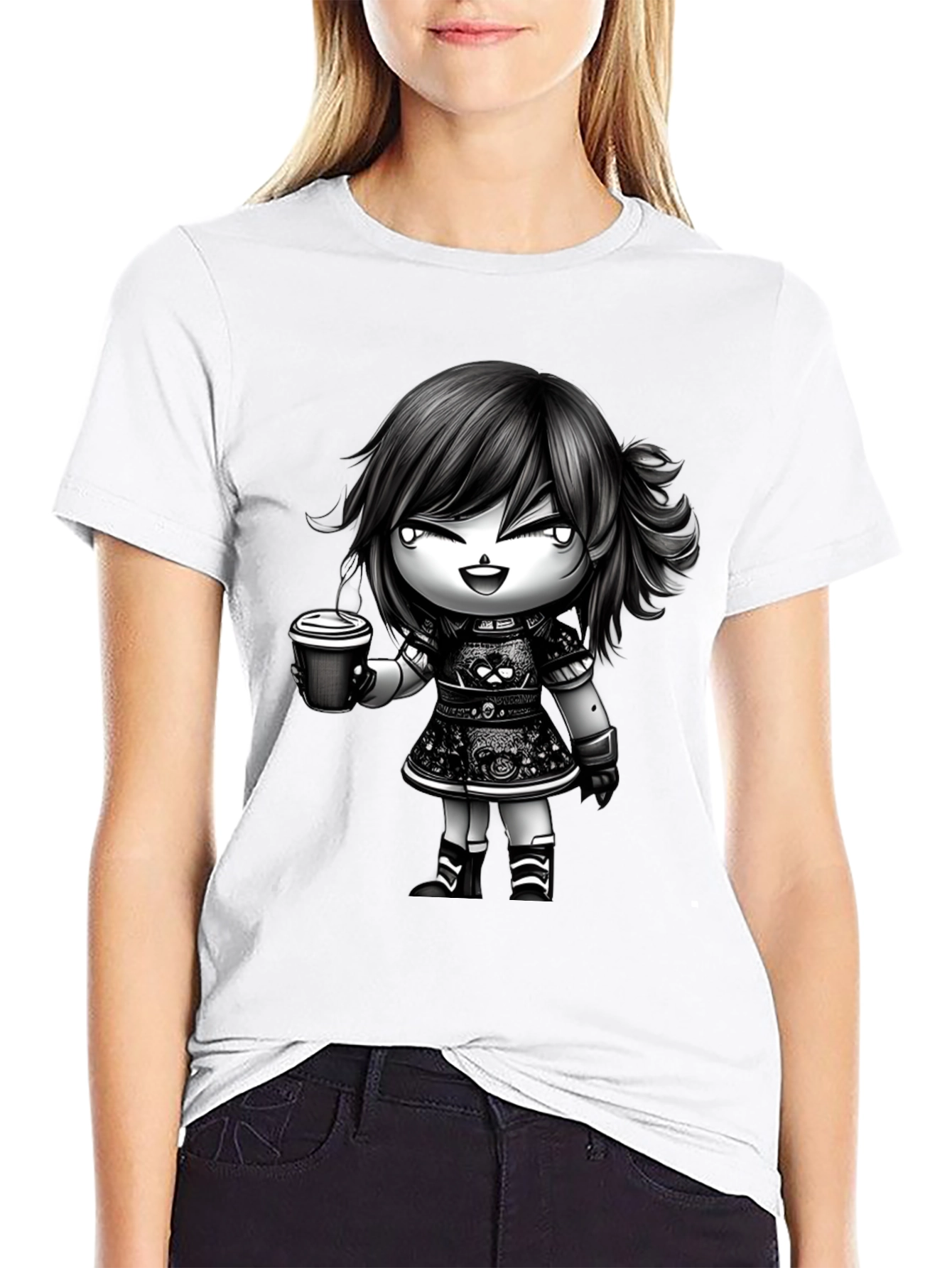 Black Anime Girl Coffee T-Shirt - Stylish Graphic Tee view 9