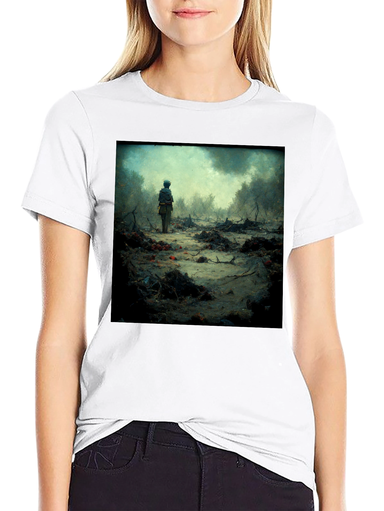 Black Artistic Scene Printed T-Shirt view 9