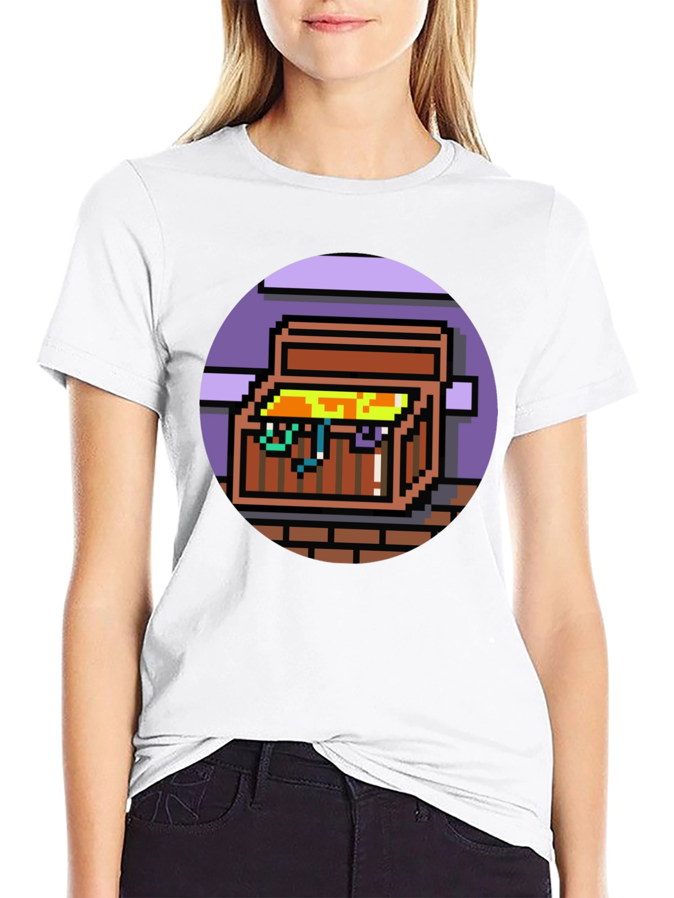 Black Pixelated Treasure Chest Graphic Tee view 9