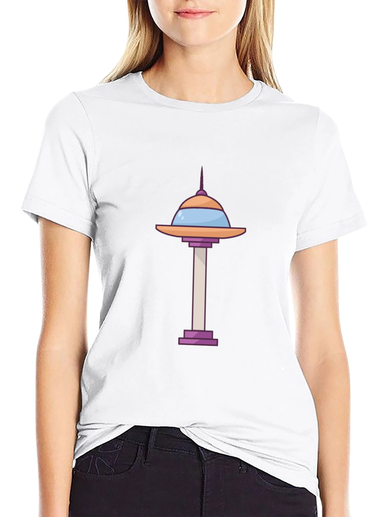 Black Cartoon Space Needle Black T-Shirt view 9