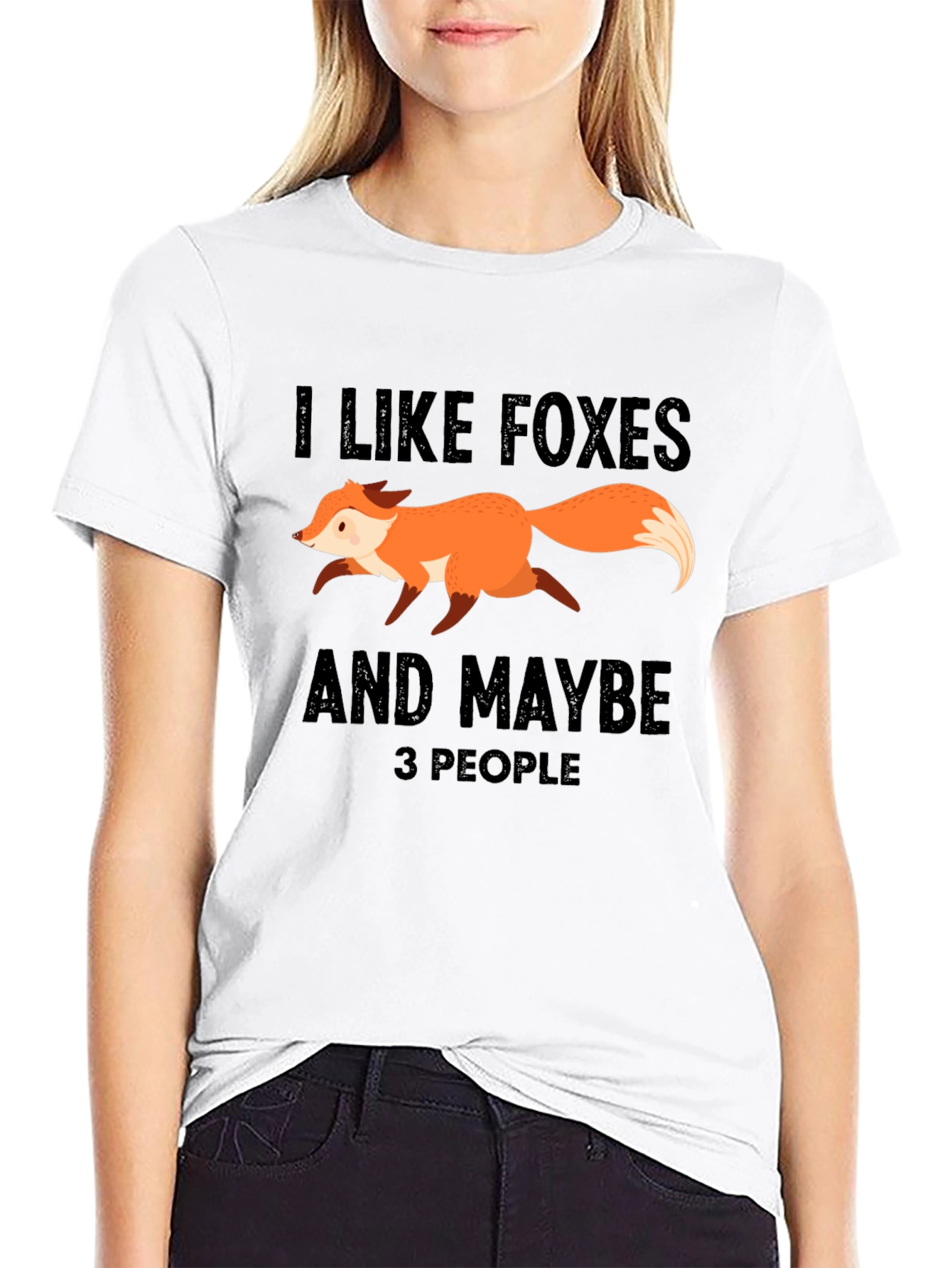 Black Funny Fox Lover Graphic T-Shirt - I Like Foxes and Maybe 3 People view 9
