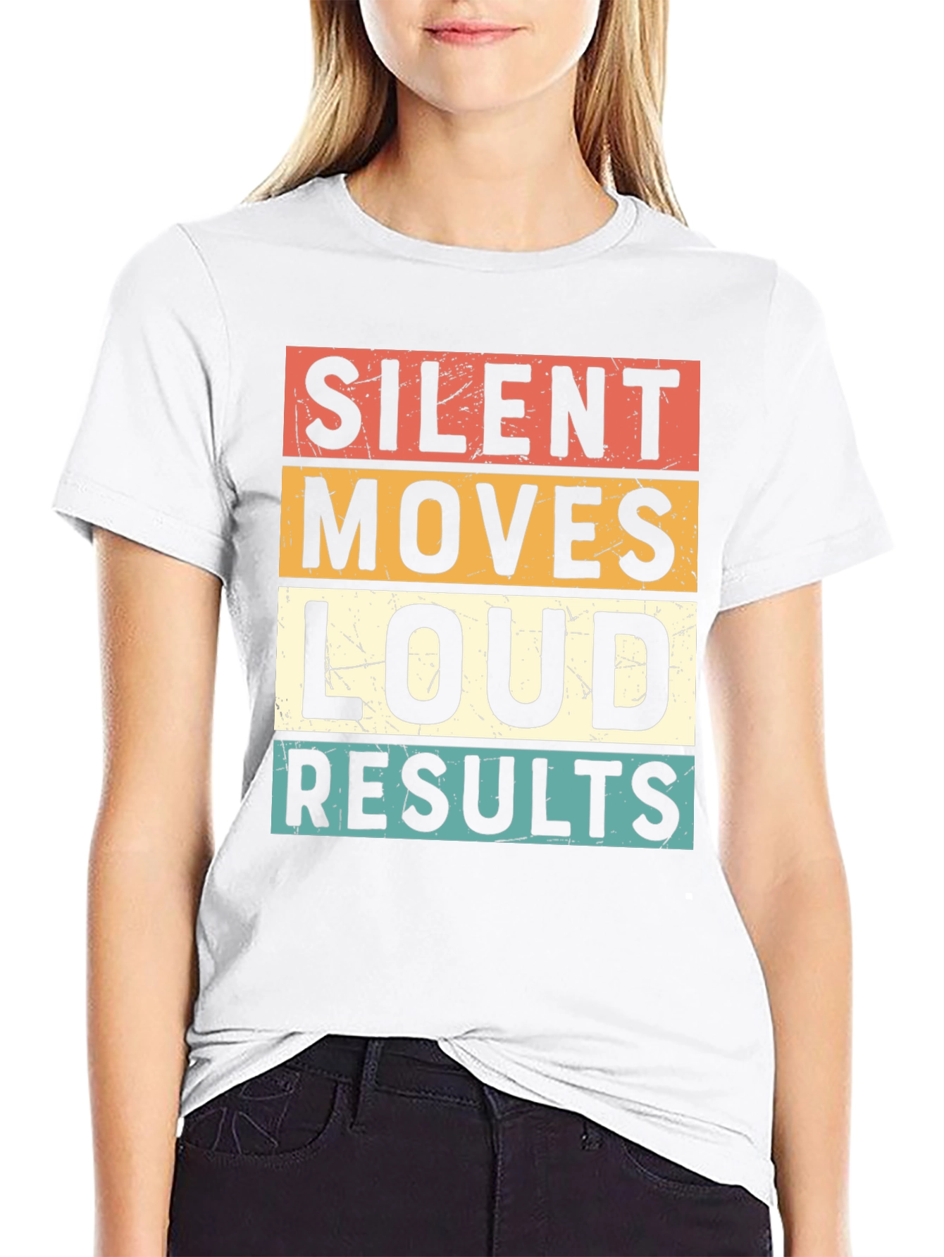 Black Silent Moves Loud Results Graphic Tee view 9