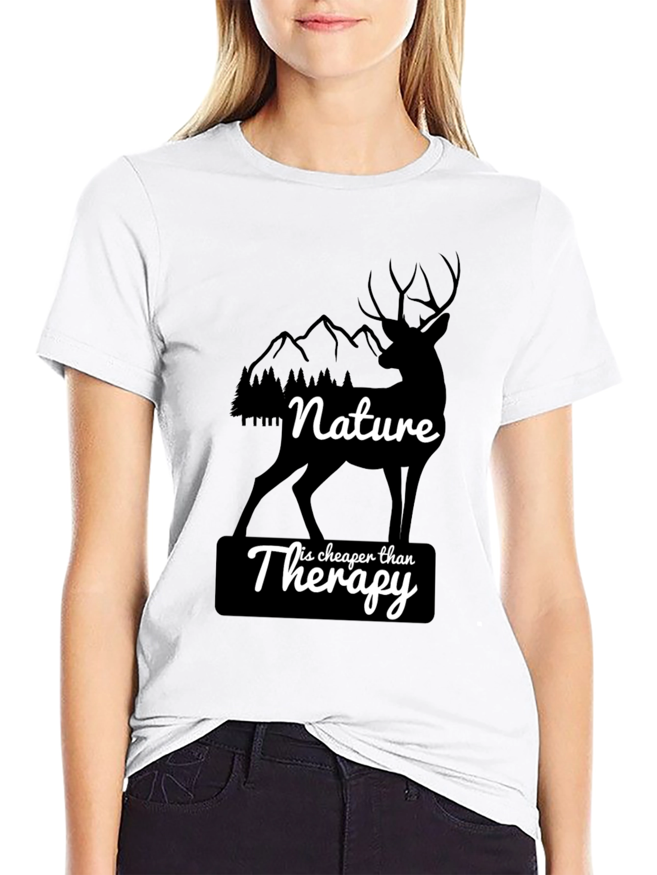 Black Nature is Cheaper Than Therapy Graphic T-Shirt view 9