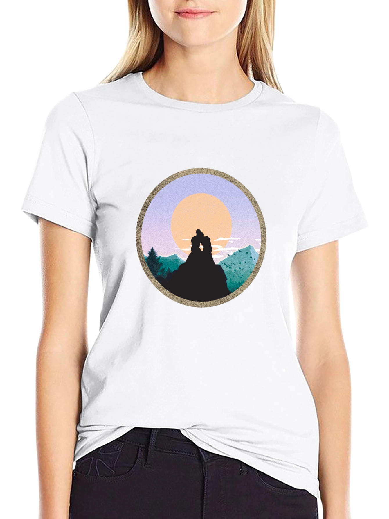 Black Romantic Sunset Mountain T-Shirt view 9