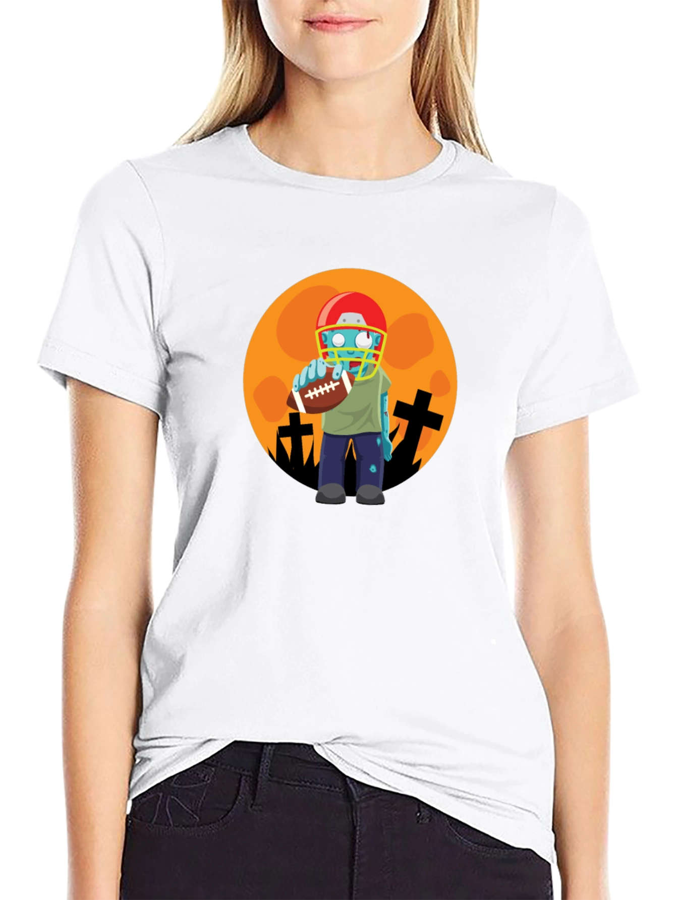 Black Zombie Football Player Halloween T-Shirt view 9