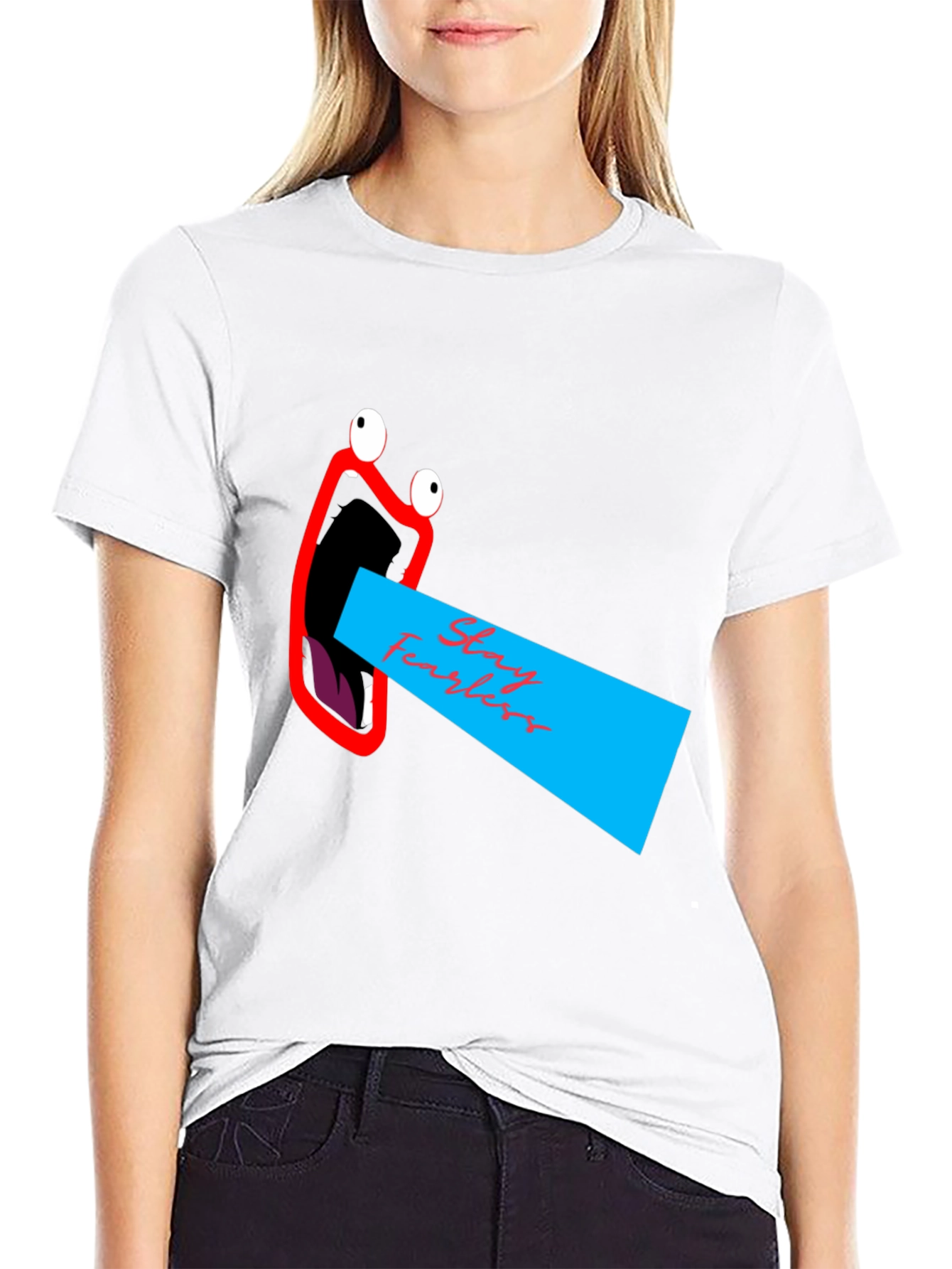 Black Stay Fearless Graphic Tee - Unique Mouth Design view 9