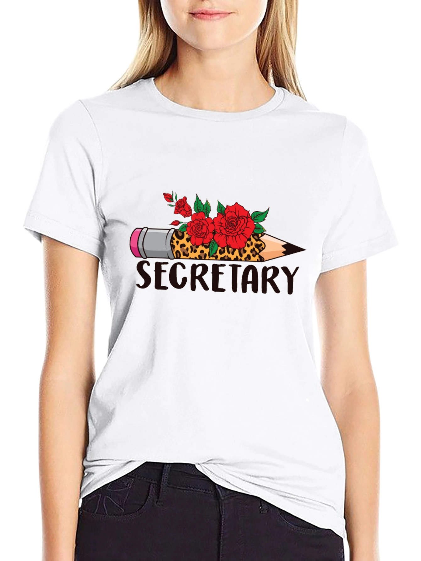 Black Secretary Pencil and Rose T-Shirt view 9