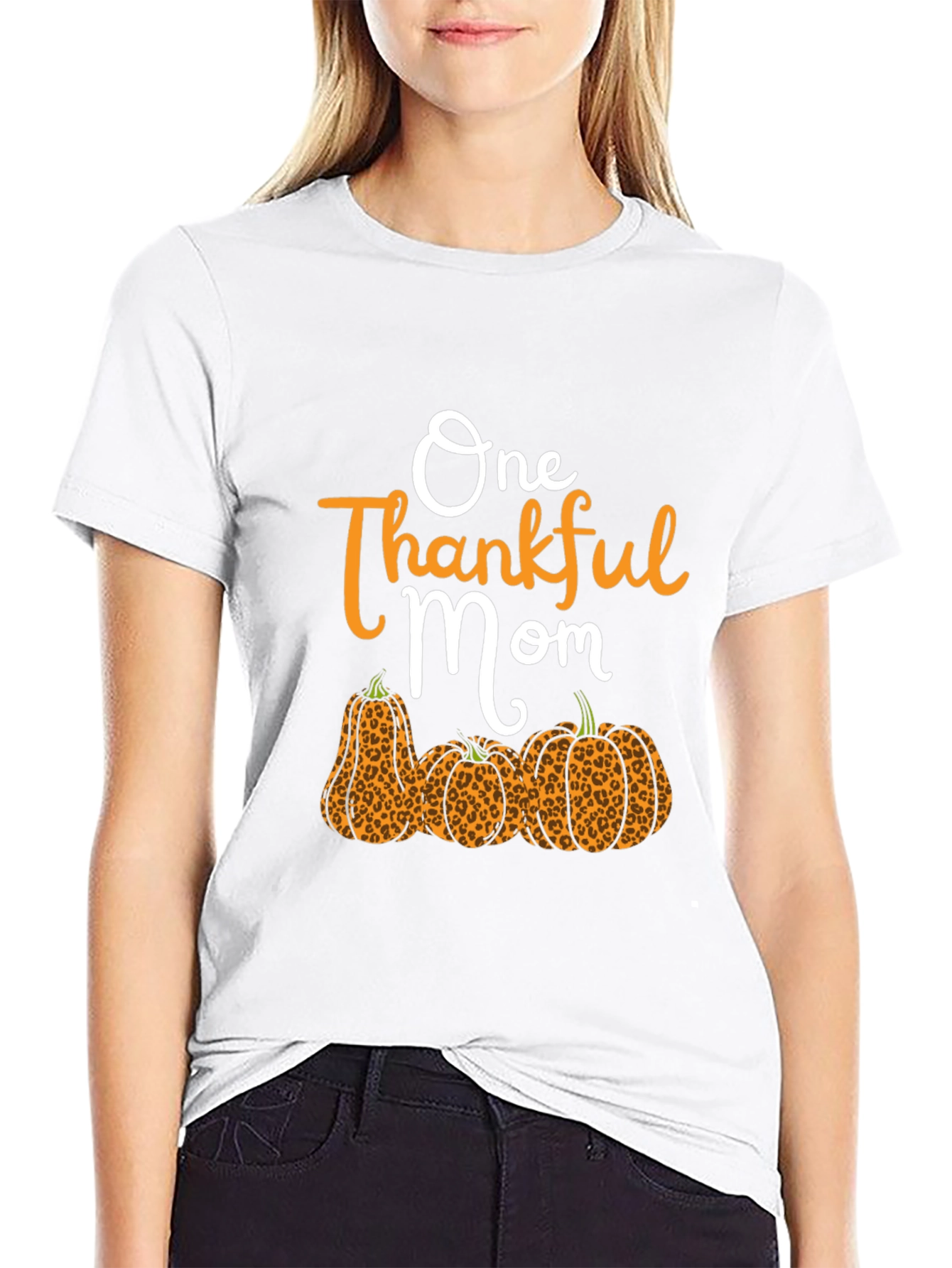 Black One Thankful Mom Leopard Pumpkin T-Shirt view 9