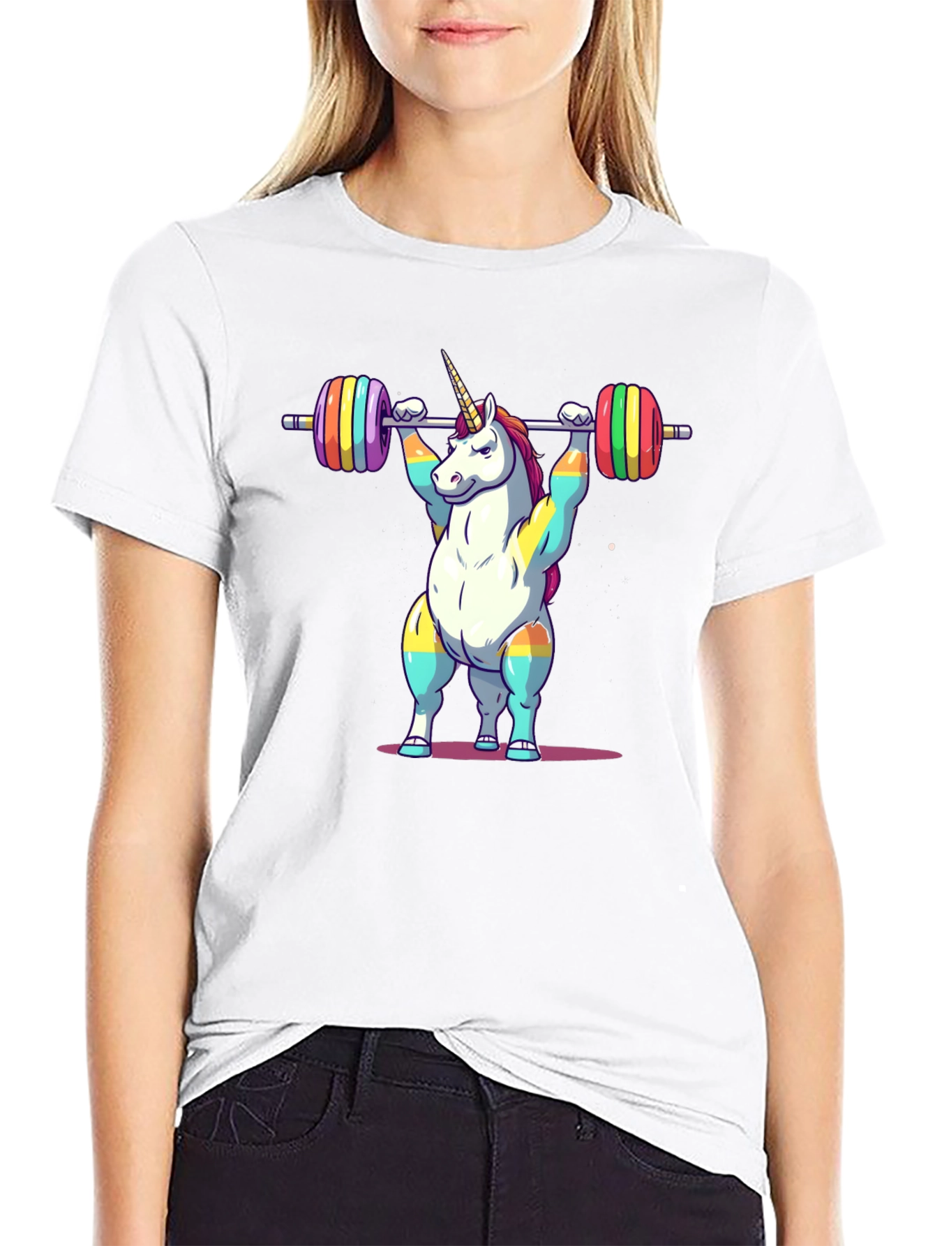 Black Unicorn Weightlifter T-Shirt - Rainbow Barbell Design view 9