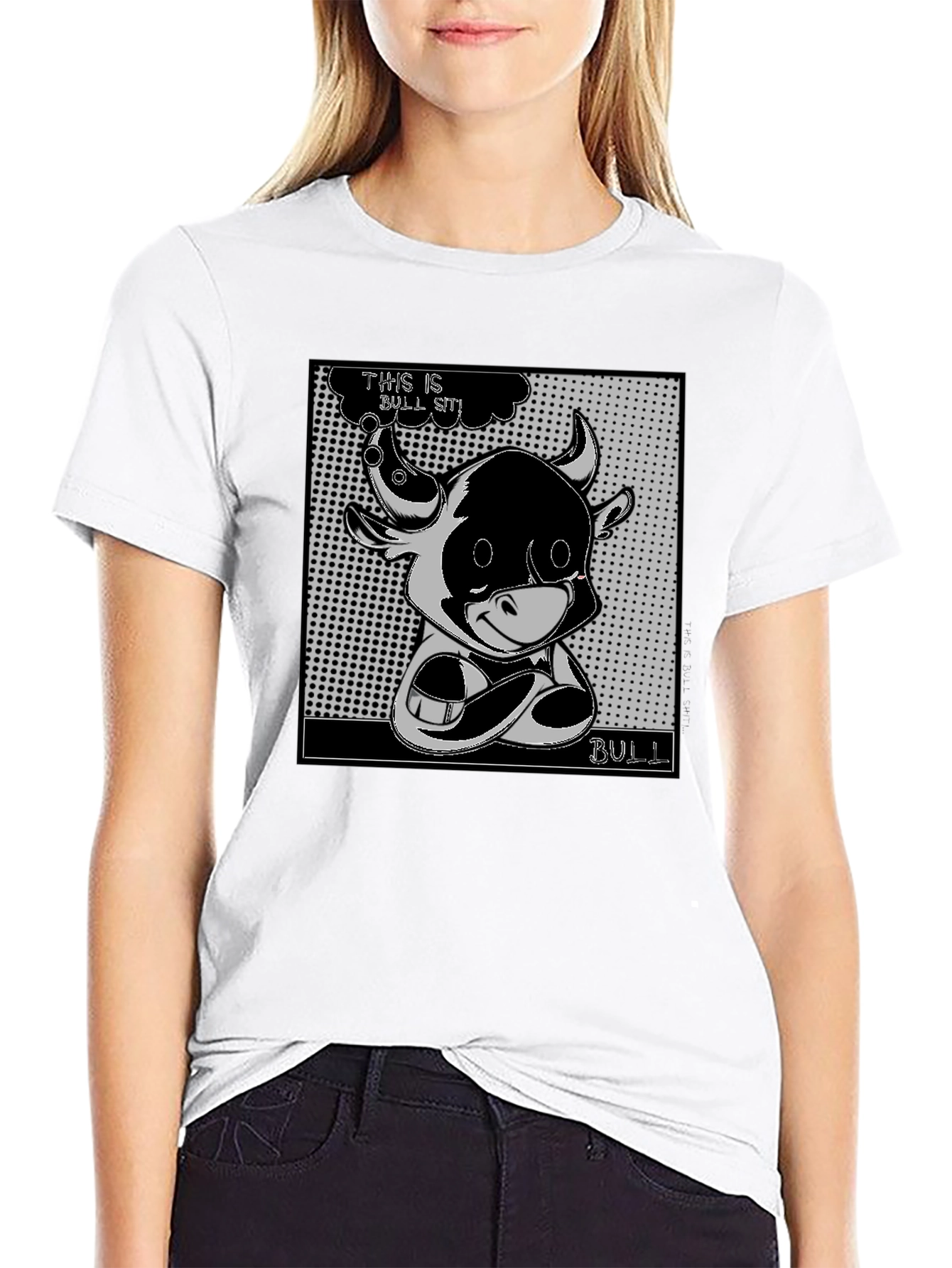 Black Cartoon Bull Graphic Tee - This is Bull Sit! view 9