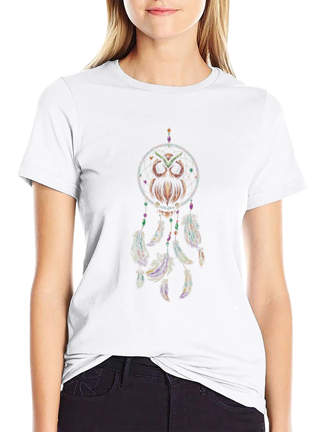 Black Owl Dreamcatcher Graphic T-Shirt - Black view 9