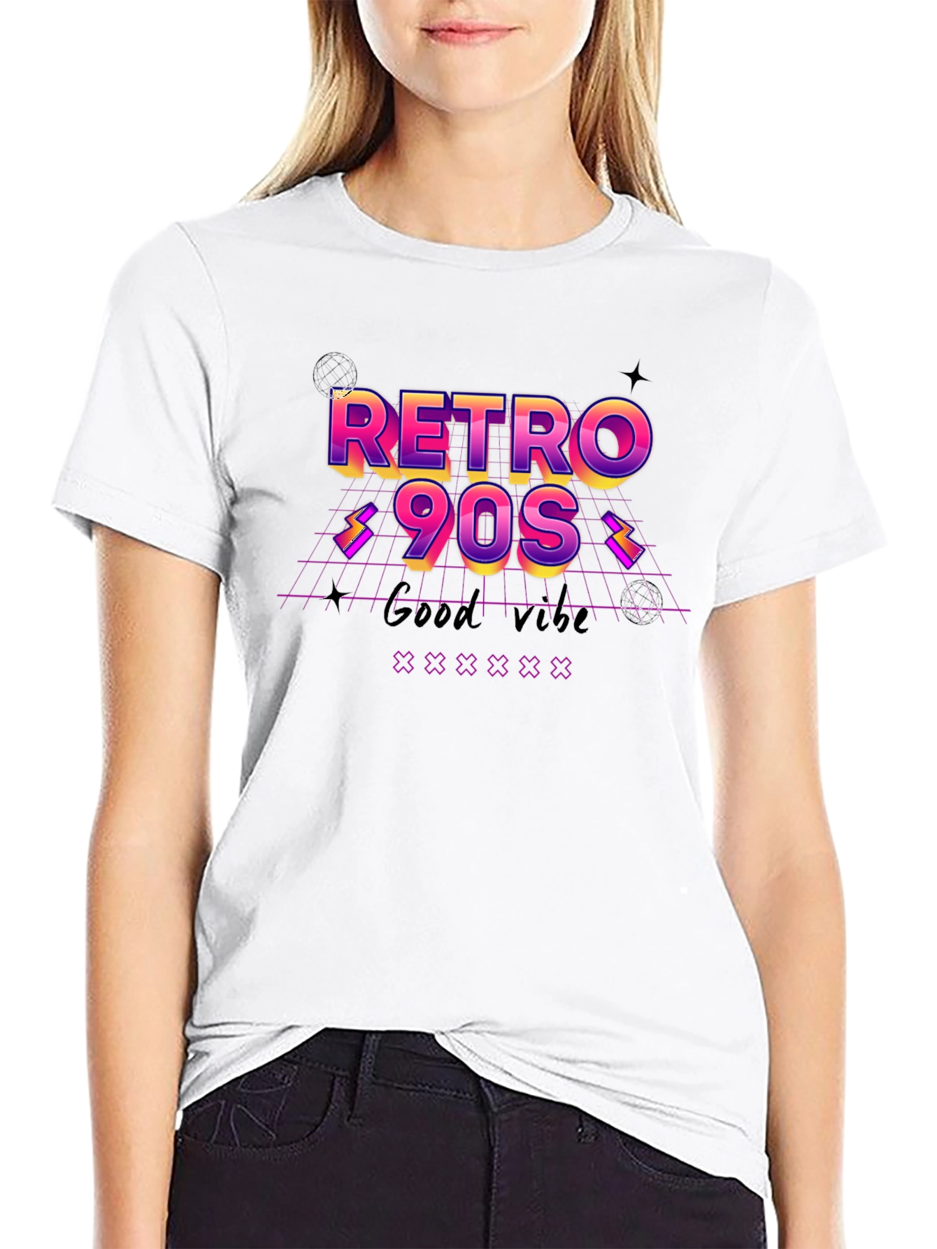 Black Retro 90s Graphic Tee - Good Vibes T-Shirt view 9