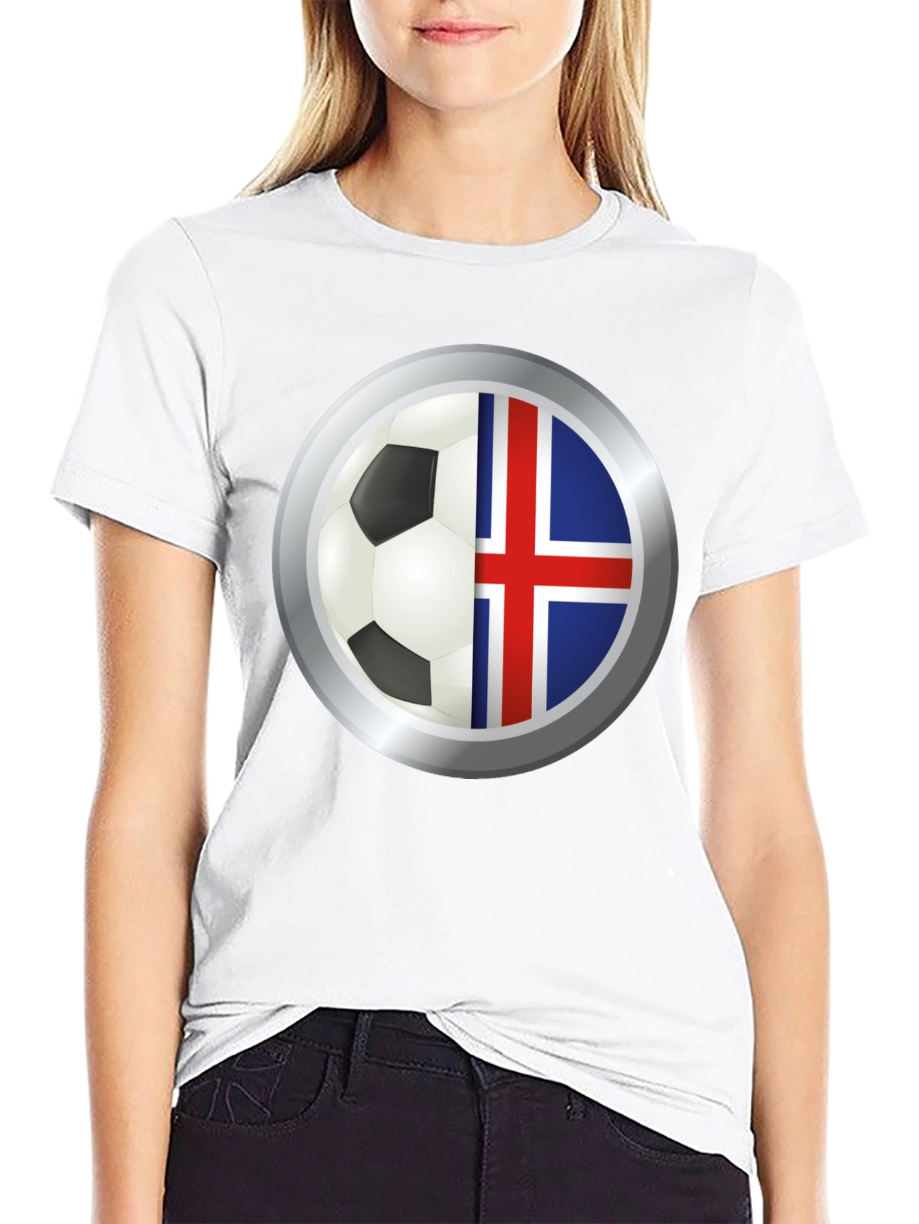 Black Iceland Flag Soccer Ball Graphic T-Shirt view 9
