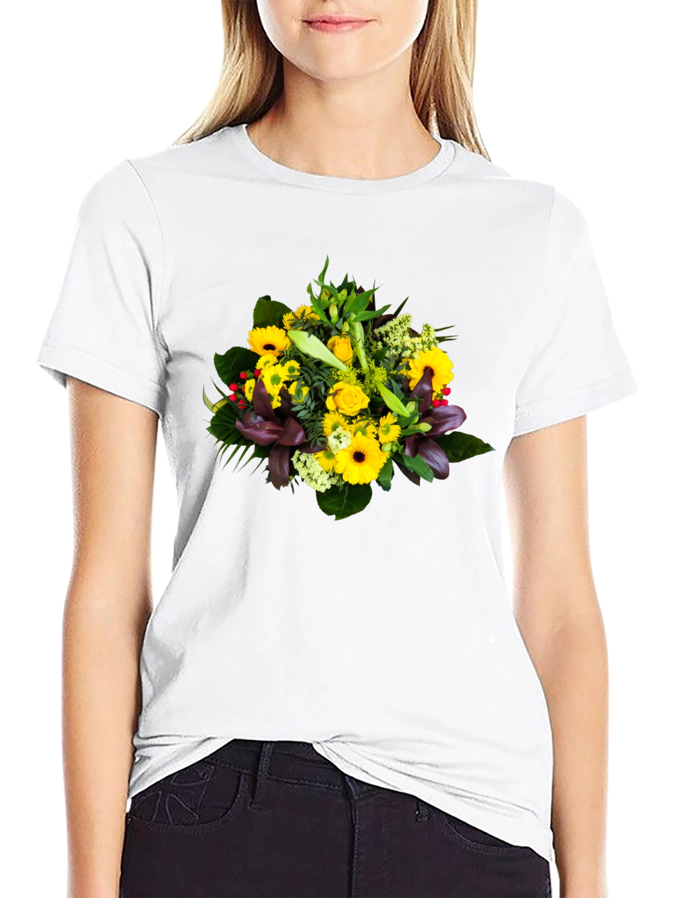 Black Floral Bouquet Graphic Tee - Unisex Black T-Shirt view 9