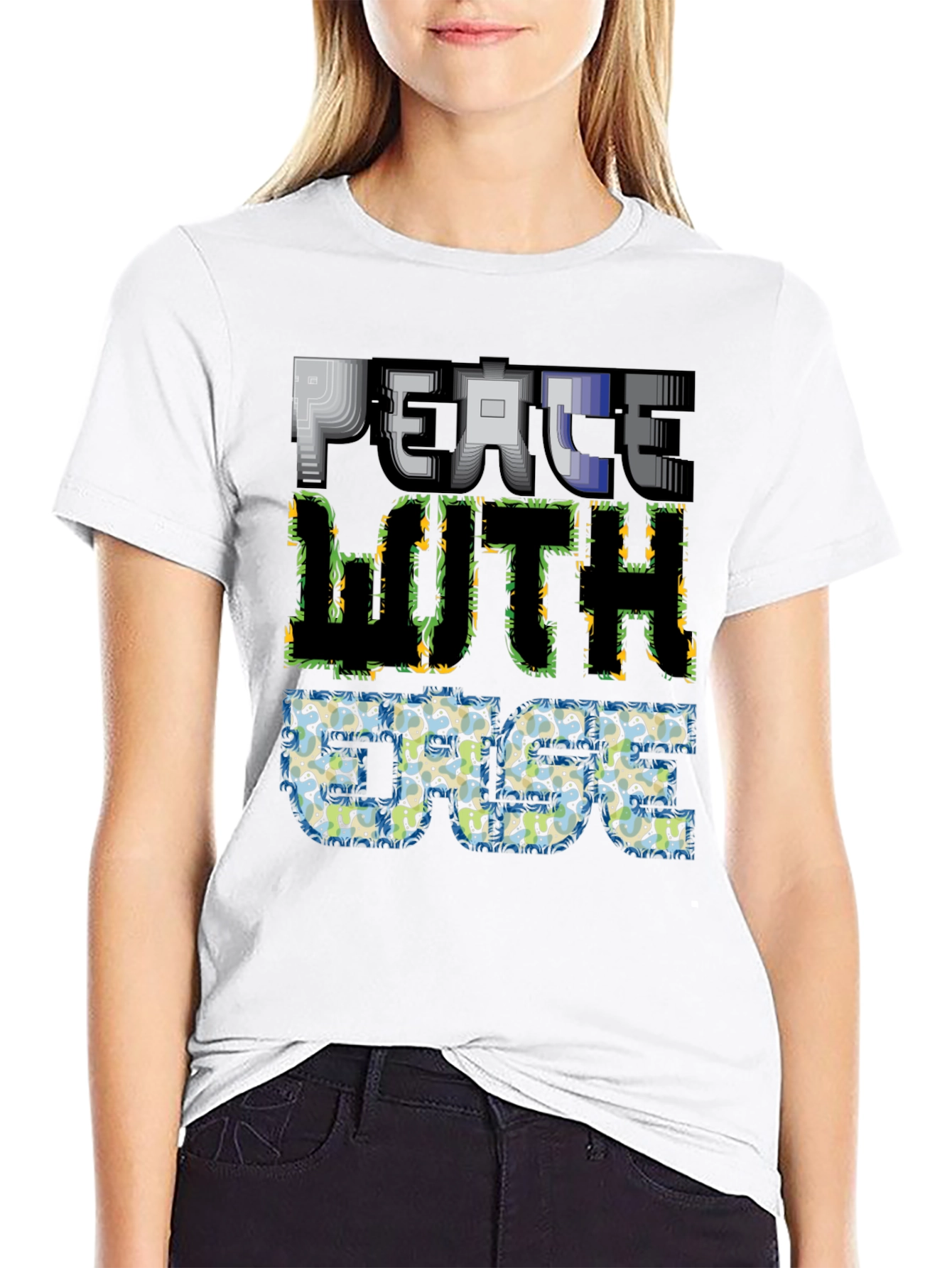 Black Peace With Ease Graphic Print Black T-Shirt view 9