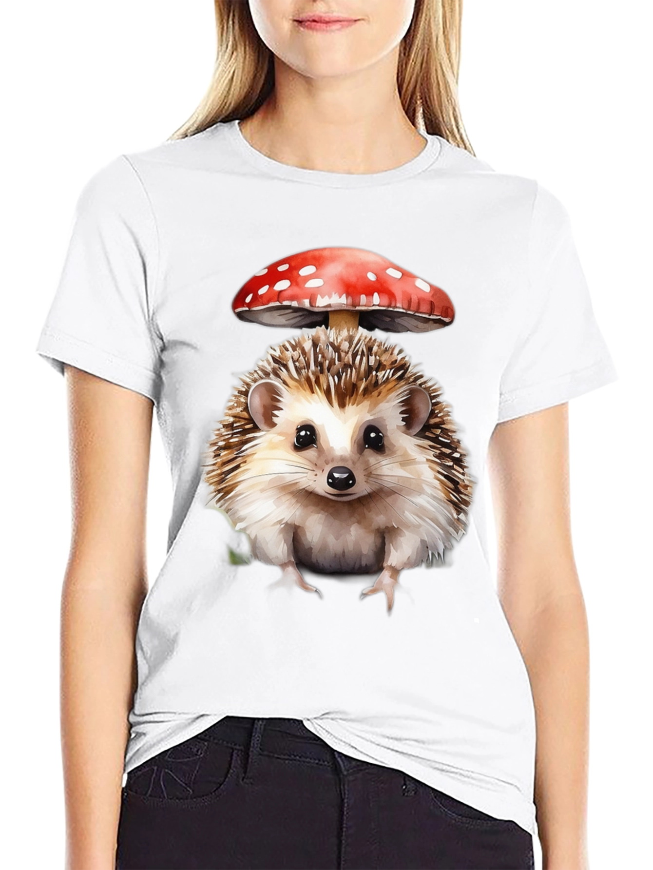 Black Hedgehog Mushroom Graphic Tee - Nature Lover's Shirt view 9