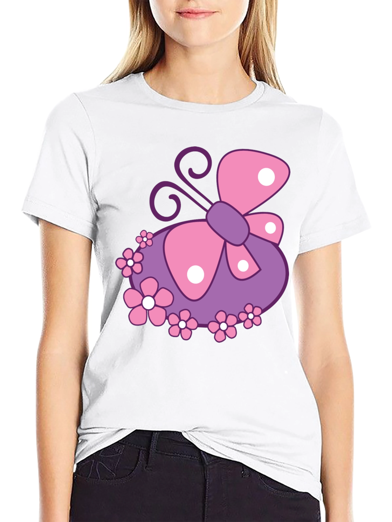 Black Butterfly & Flowers Graphic Black T-Shirt view 9