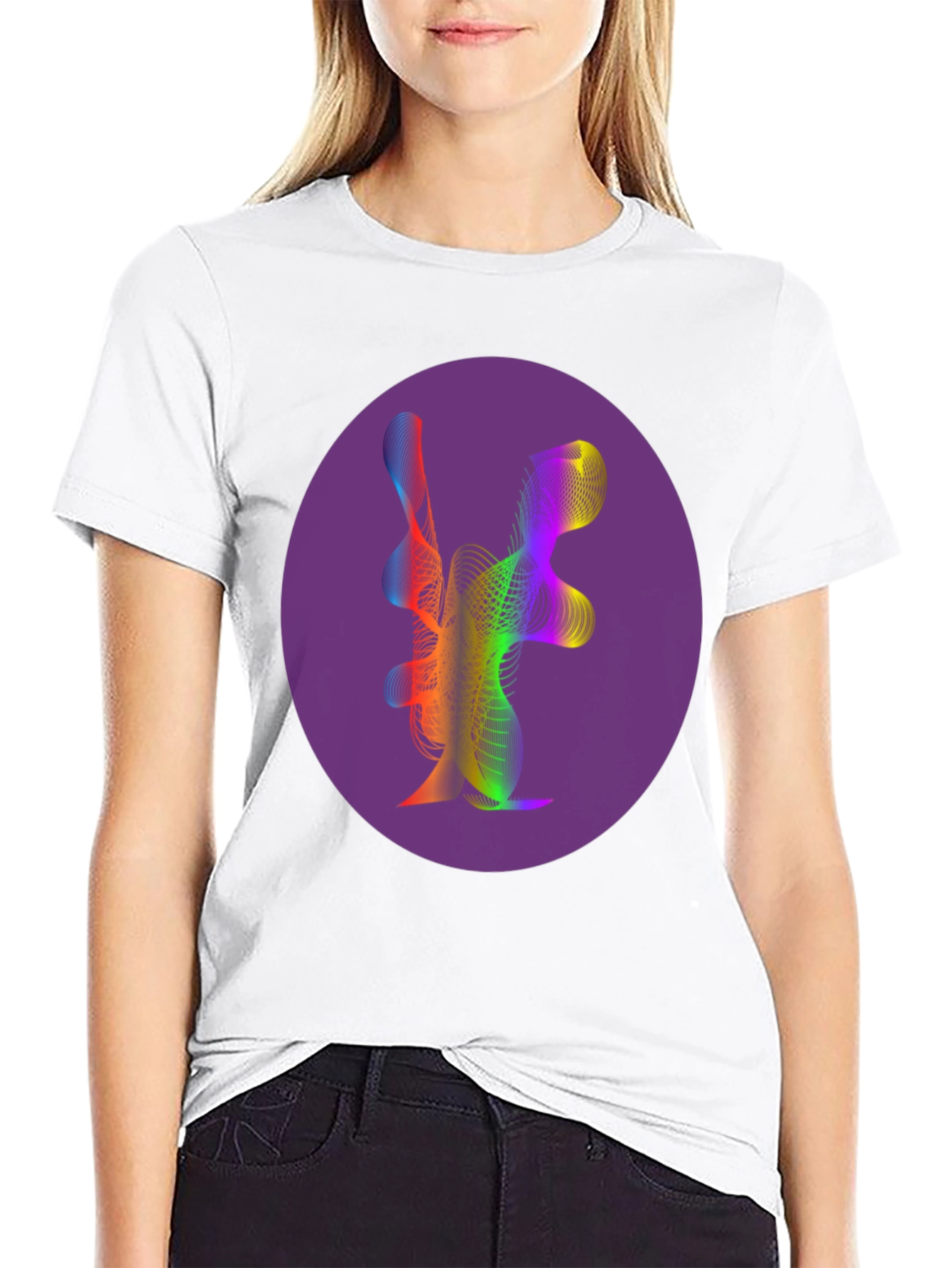 Black Abstract Rainbow Wave Graphic Tee view 9